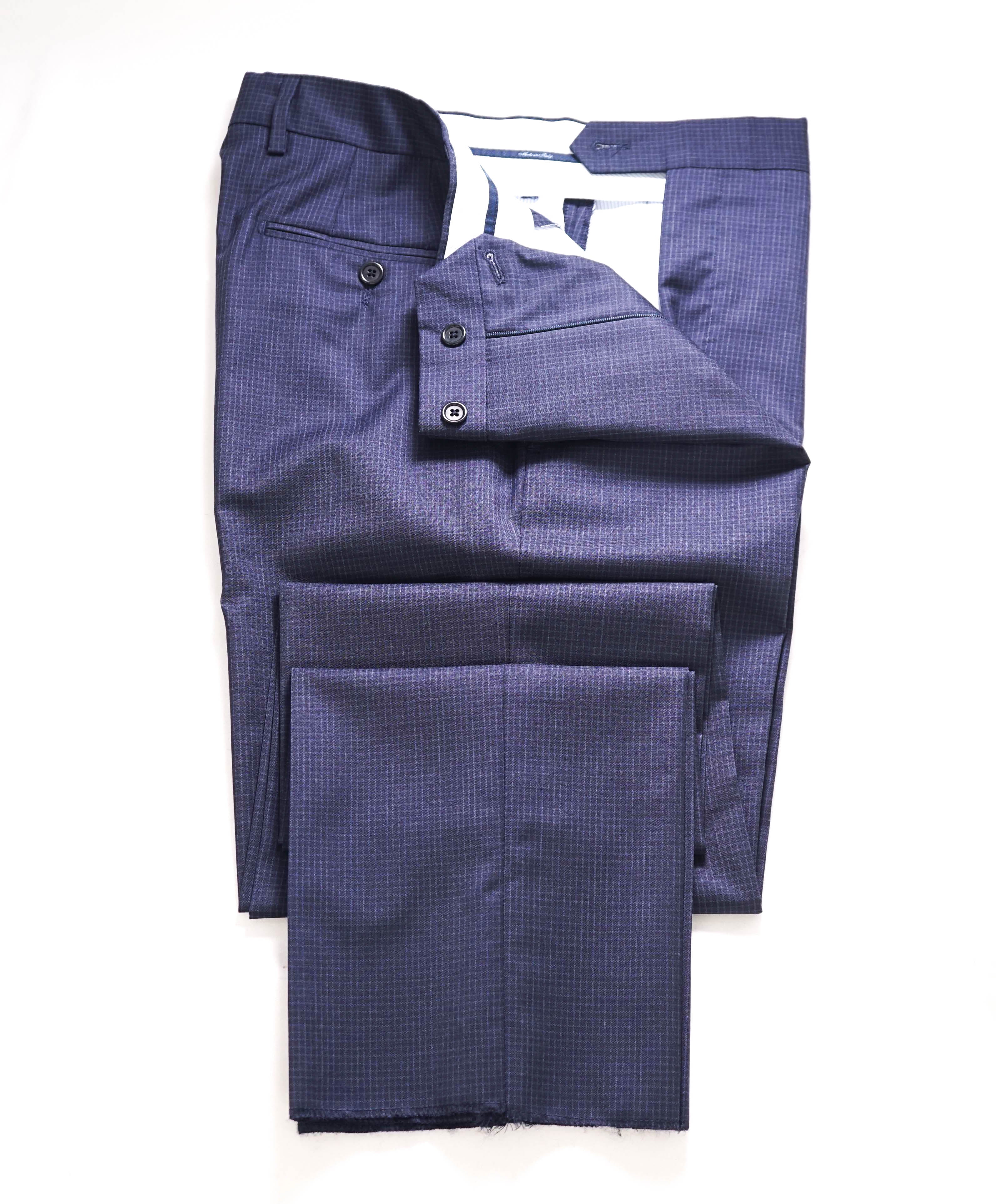 SAKS FIFTH AVE - Blue "Tailored" Wool/Silk MADE IN ITALY Flat Front Dress Pants - 32W