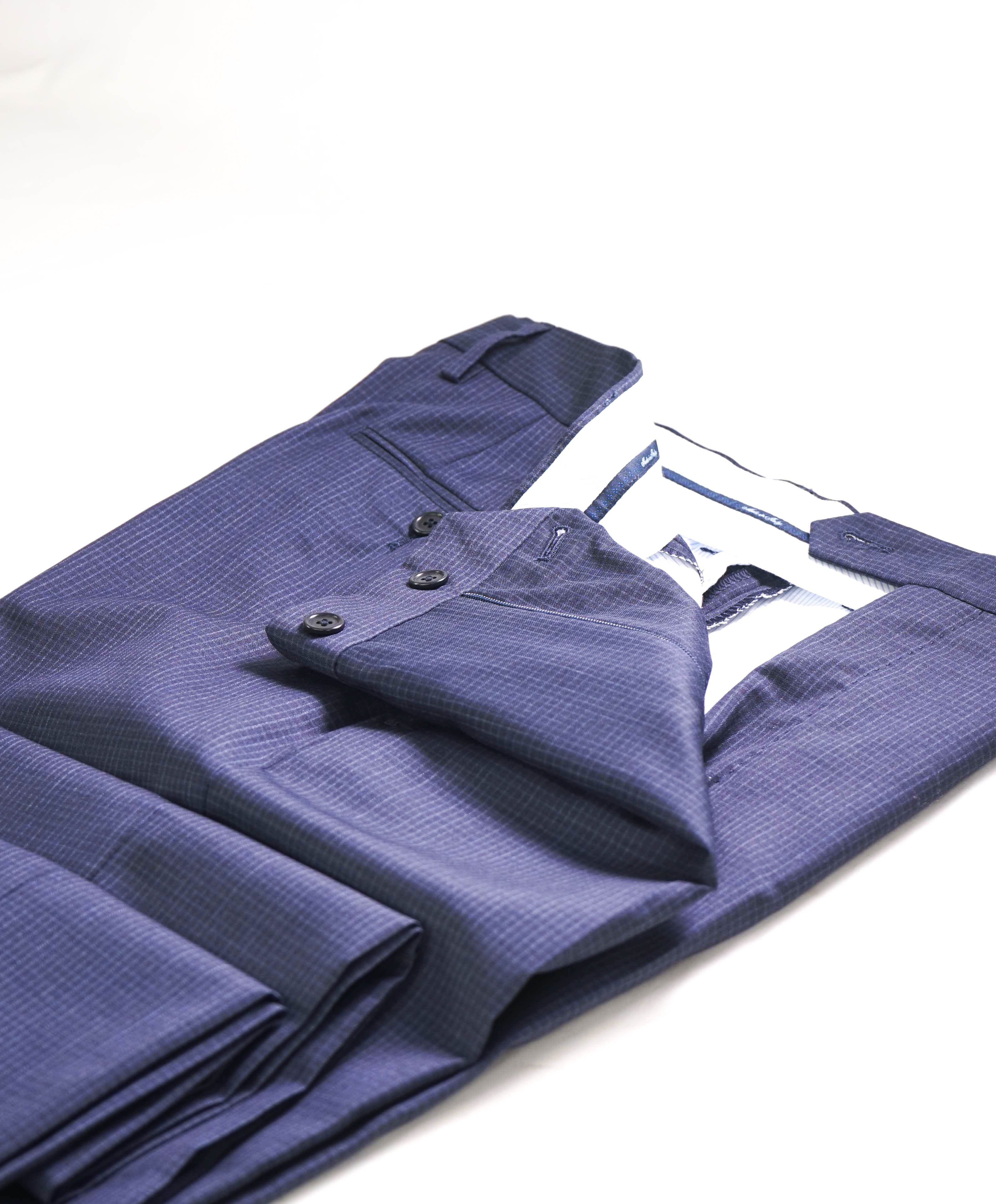 SAKS FIFTH AVE - Blue "Tailored" Wool/Silk MADE IN ITALY Flat Front Dress Pants - 32W