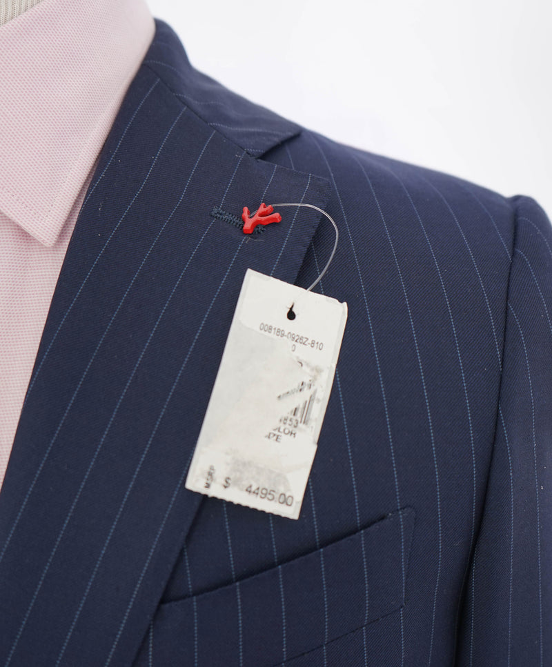 $4,495 ISAIA - Blue "BASE SANITA" Chalk Stripe Coral Pin Suit - 38R