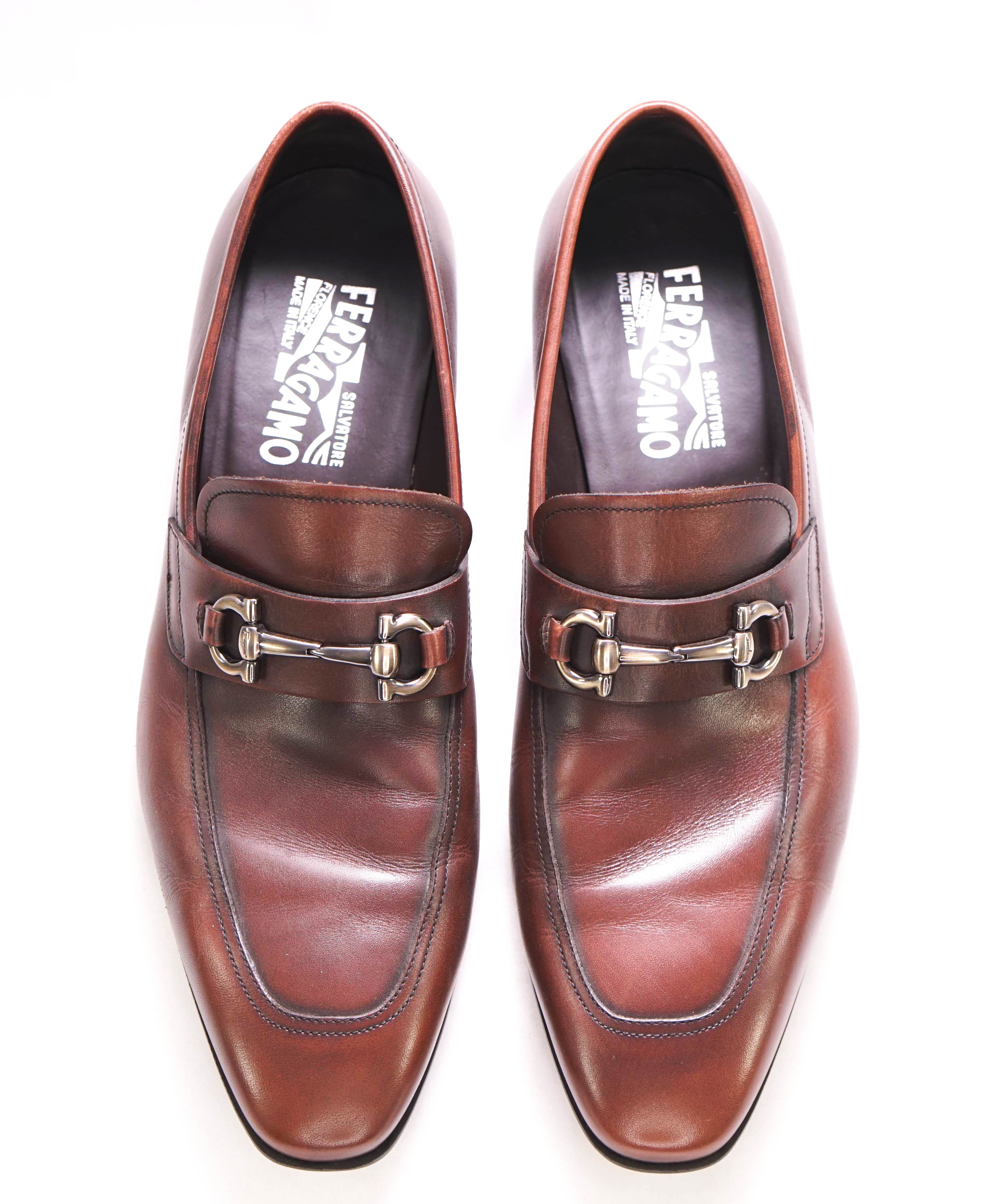 $750 SALVATORE FERRAGAMO - "GIANT" Brown Leather Loafer- 9EE