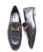 $920 GUCCI - "BRIXTON" Black/Gold ICONIC Horsebit Leather Loafers - 10US (9.5G)