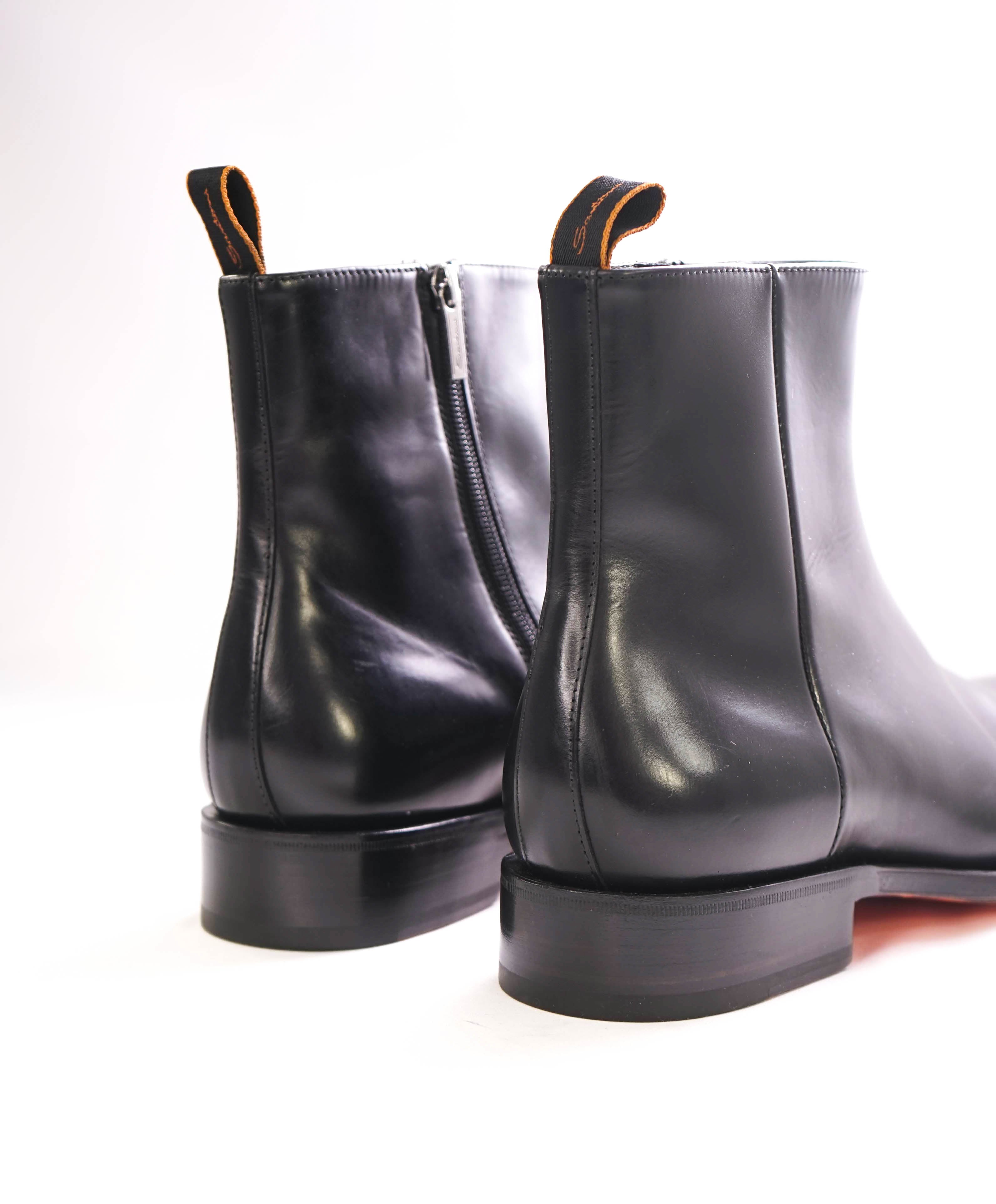 $1,495 SANTONI - Black *GOODYEAR* Almond-Toe Zip Boot - 10 US (9 IT)