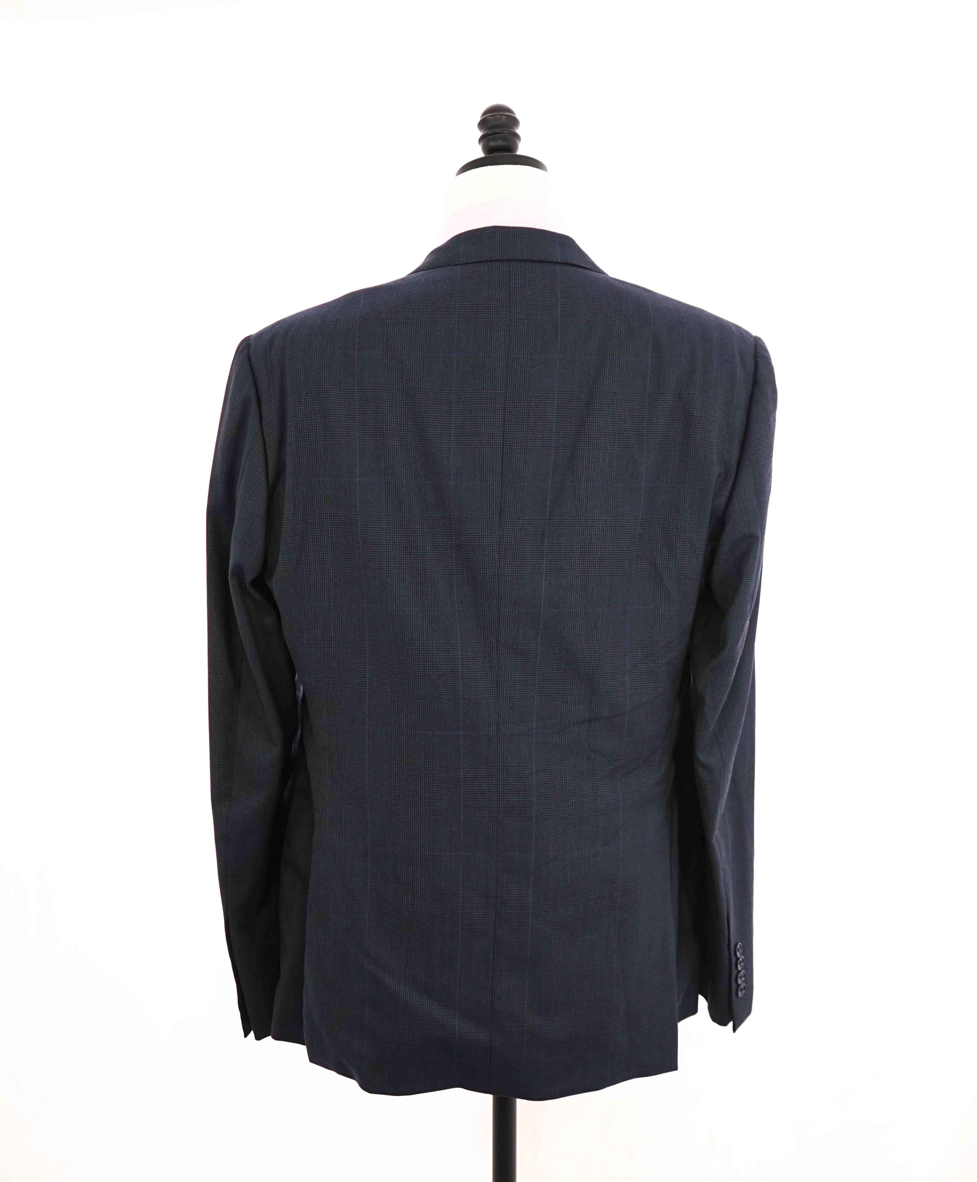 $2,695 RALPH LAUREN PURPLE LABEL - Blue/Gray Check Plaid Wool Blazer - 44L