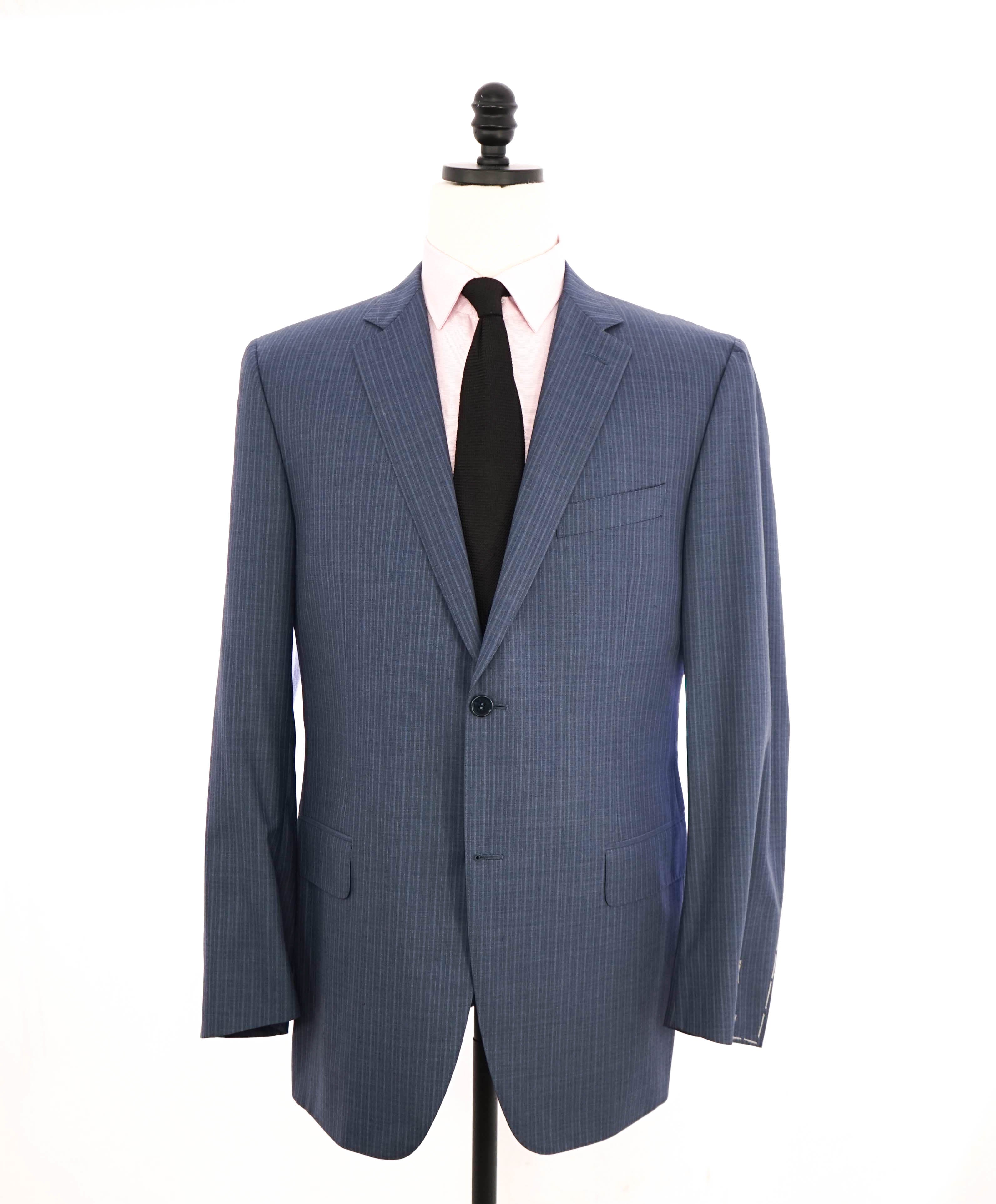 $1,895 CANALI - Medium Blue Tonal Stripe Double Vent Wool Blazer - 46R