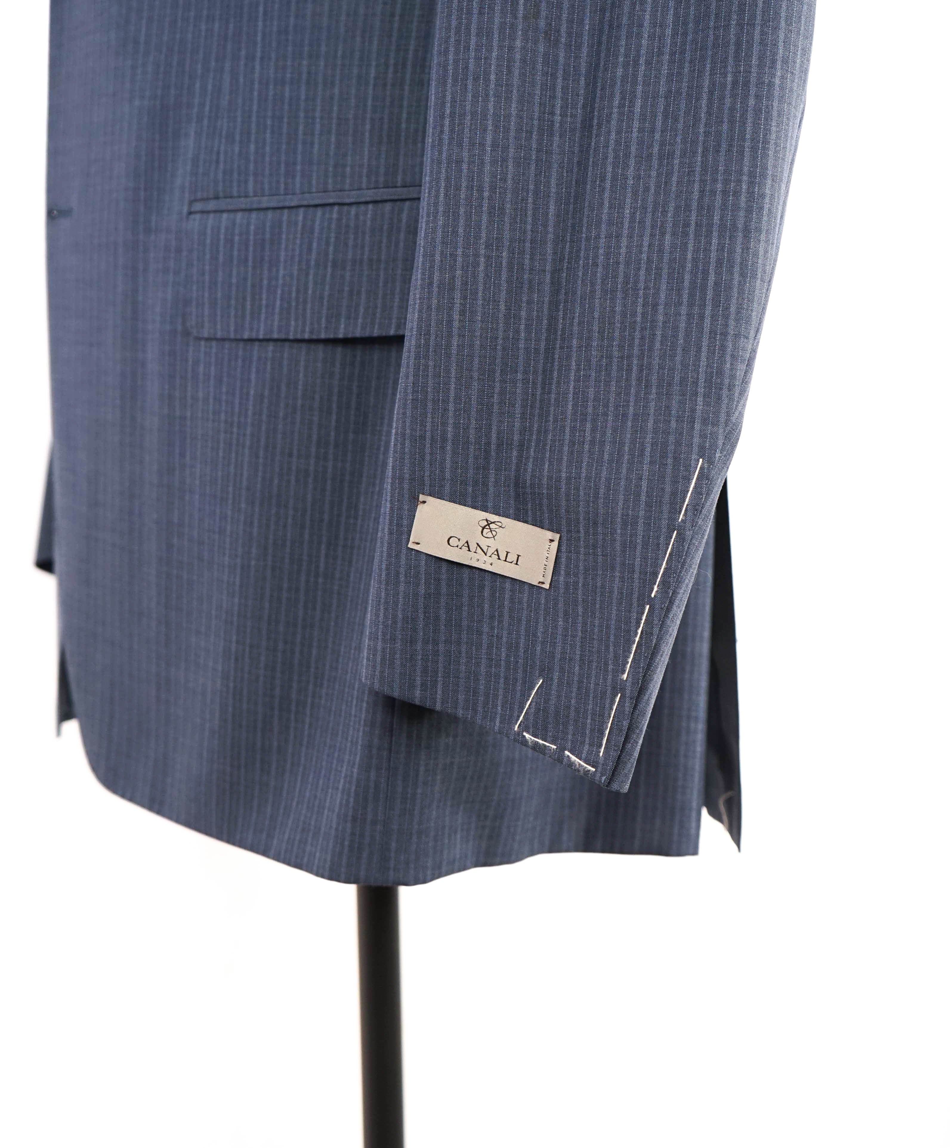 $1,895 CANALI - Medium Blue Tonal Stripe Double Vent Wool Blazer - 46R