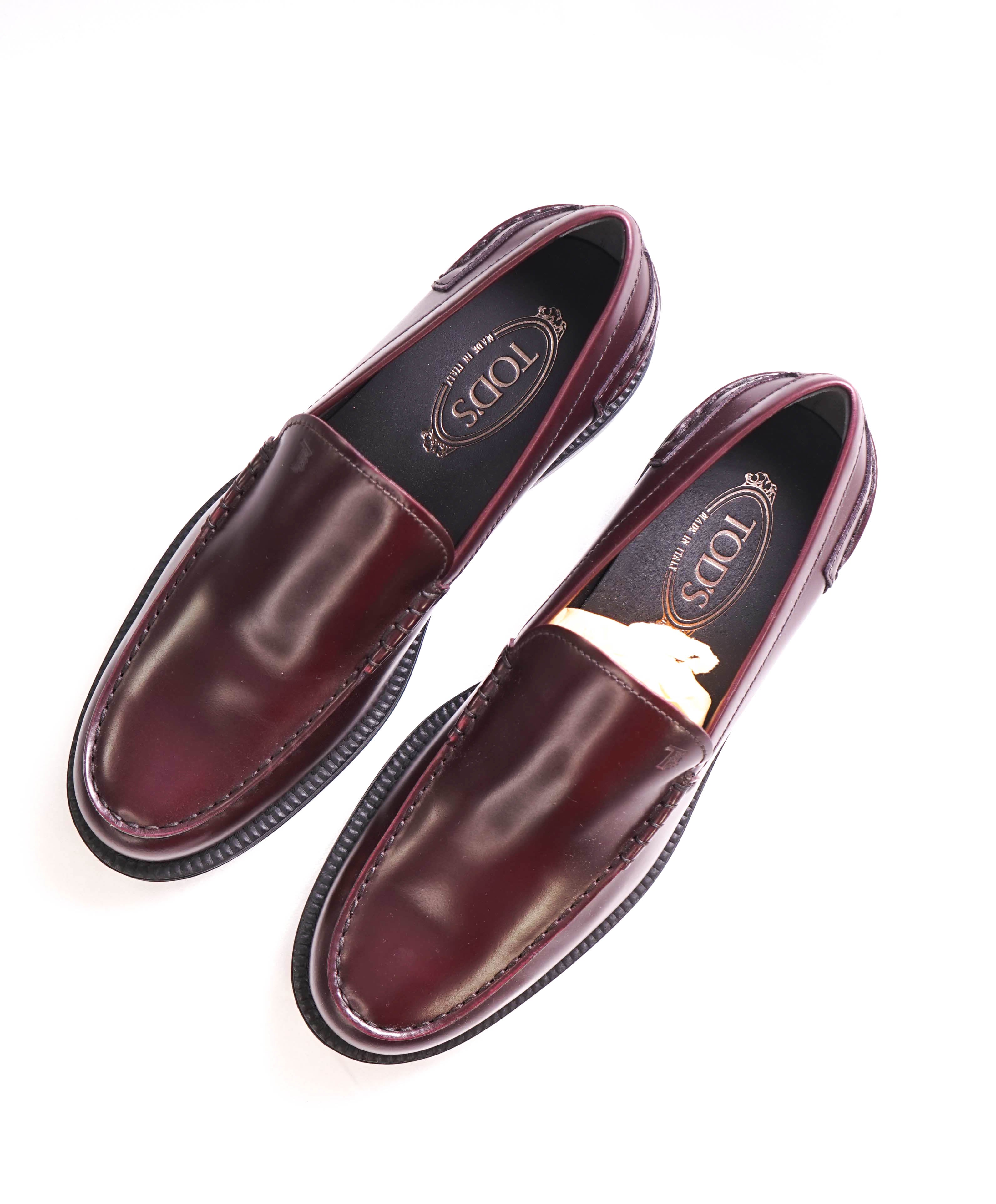 TOD’S - “Boston” Cherry Brown Logo Embossed Vamp Loafers - 10 US