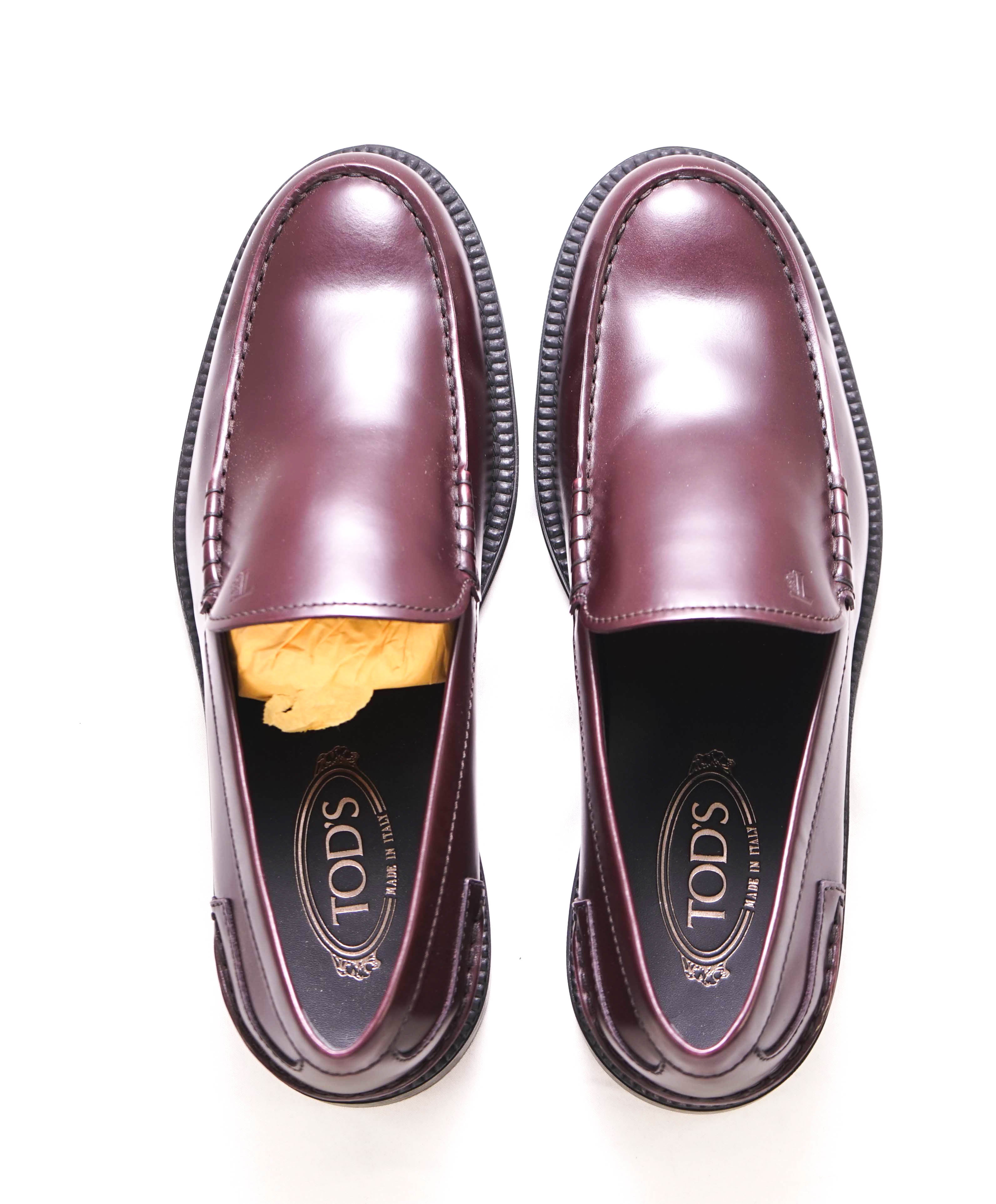 TOD’S - “Boston” Cherry Brown Logo Embossed Vamp Loafers - 10 US