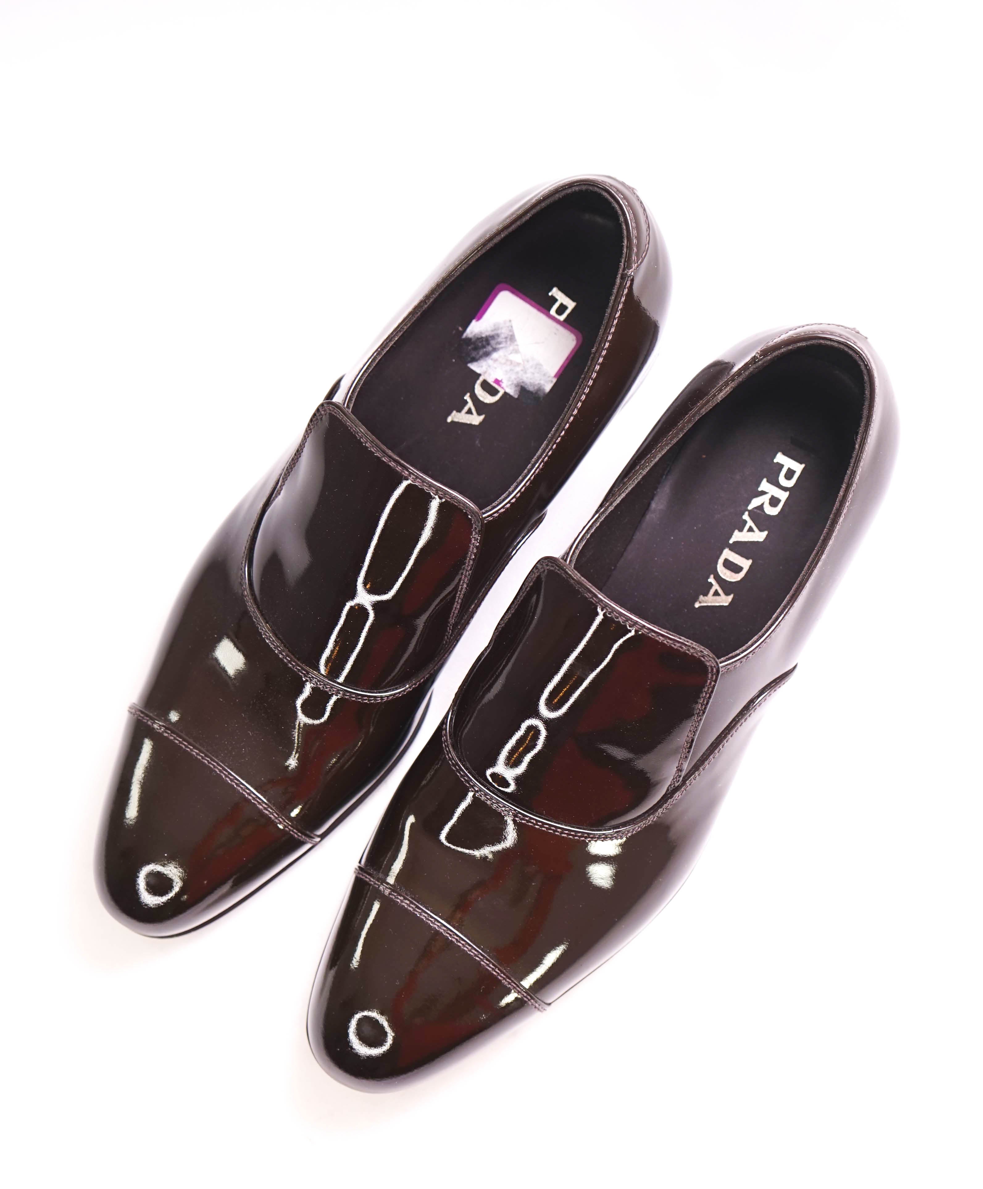 $950 PRADA - Brown Patent Leather Cap-Toe Loafers - 7.5 US (6.5 Prada)