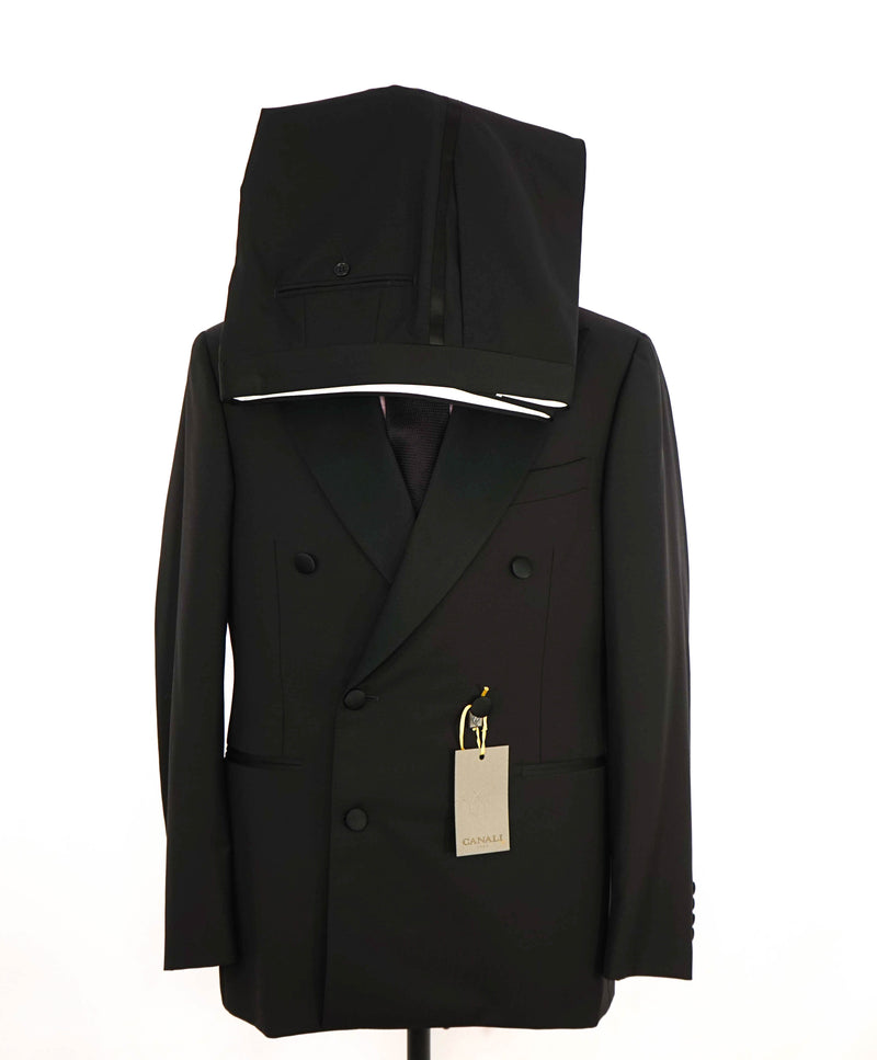 $2,195 CANALI - Black *CLOSET STAPLE* Notch Lapel DOUBLE BREASTED Tuxedo Suit - 42R