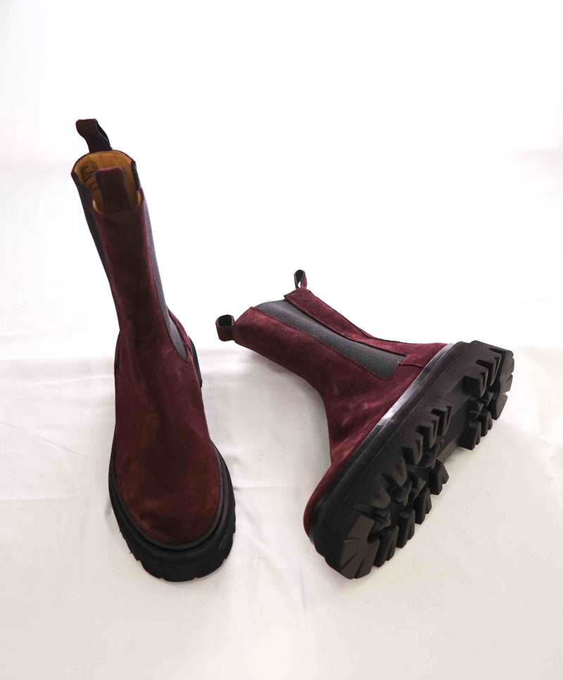 $825 ELEVENTY - Burgundy Suede Chelsea Platform Chunky Sole Boots - 10 US (40EU)