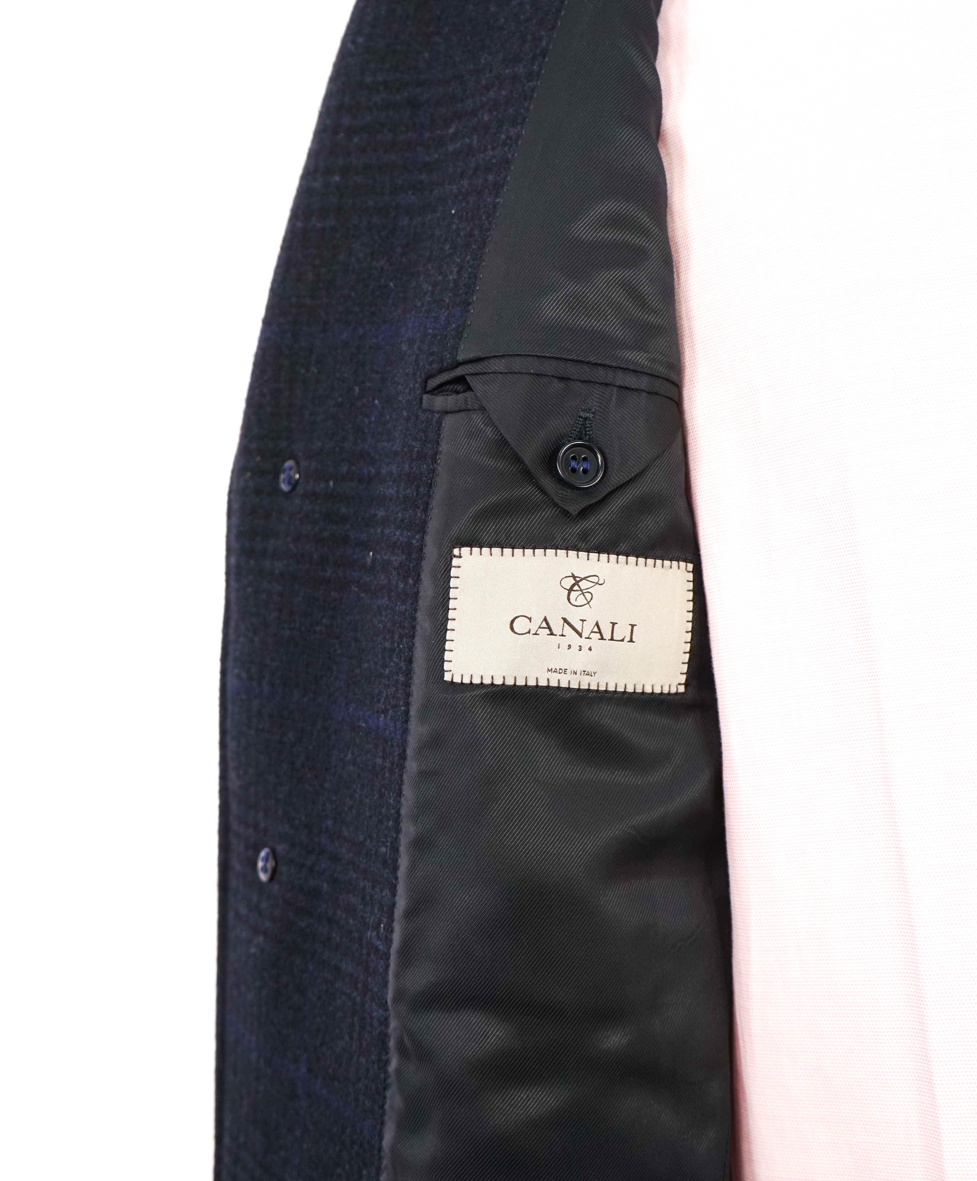 $2,395 CANALI - Gray/Blue Glen Plaid Check Wool Topcoat Coat - 40R