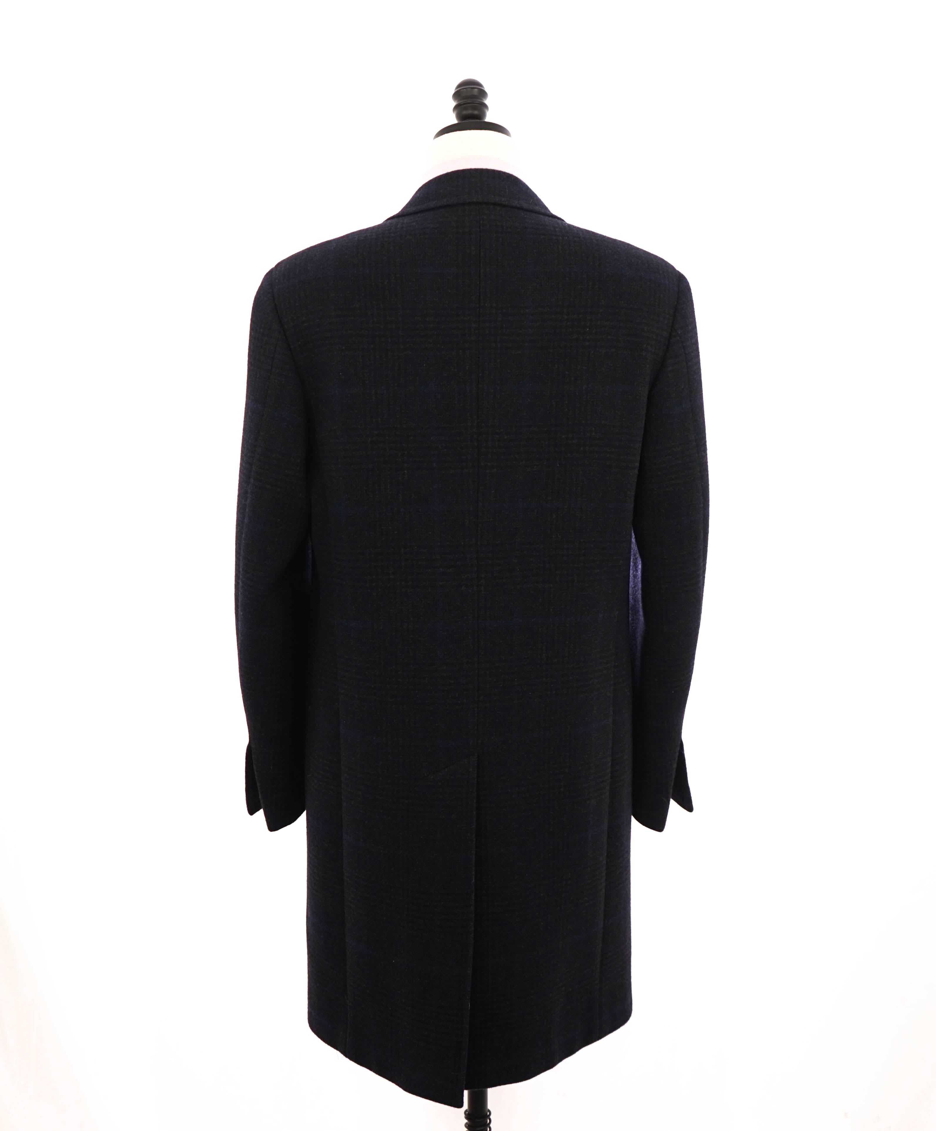 $2,395 CANALI - Gray/Blue Glen Plaid Check Wool Topcoat Coat - 40R