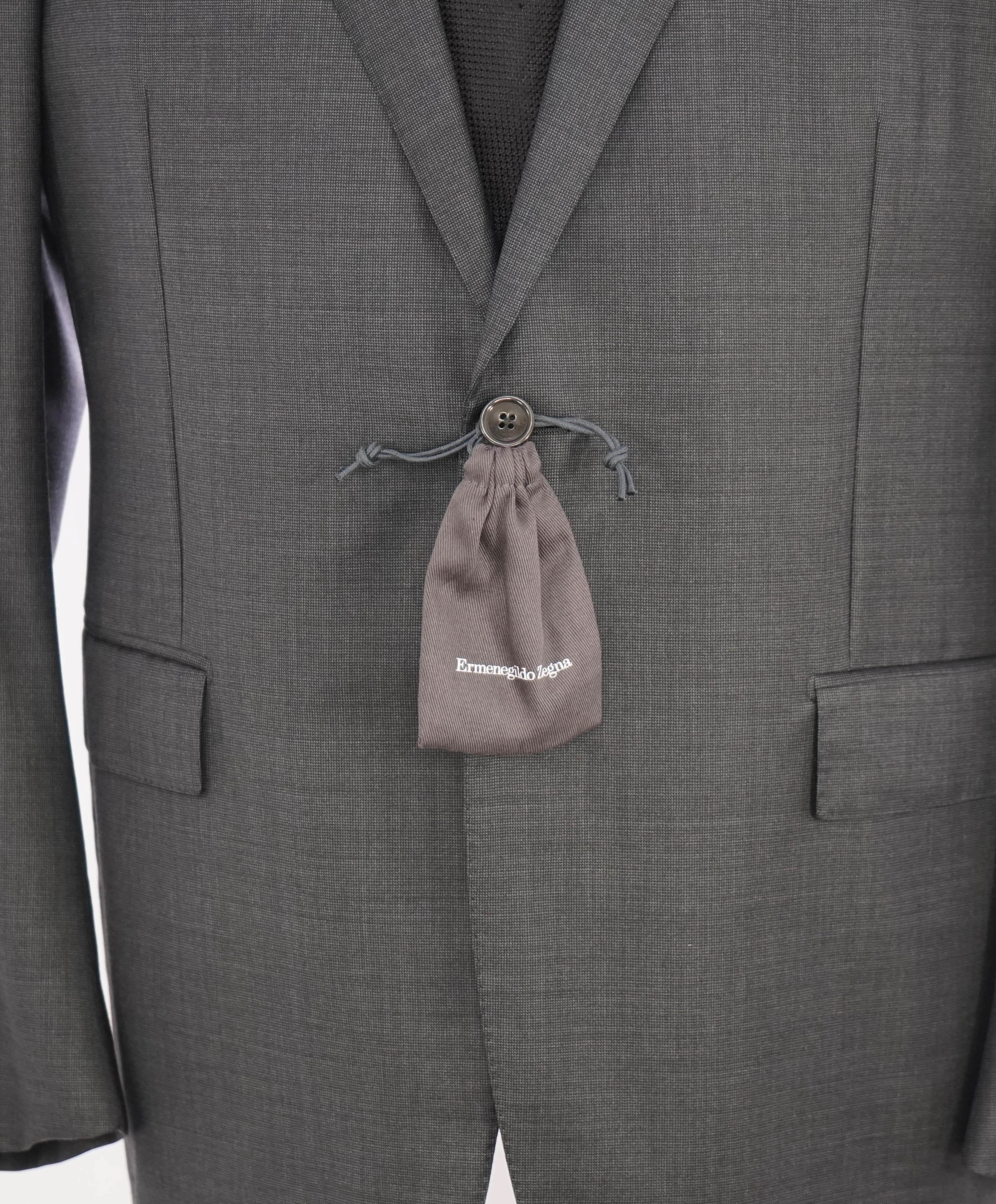 ERMENEGILDO ZEGNA -"TROFEO" Milano Gray Textured Birdseye Premium Suit - 46R