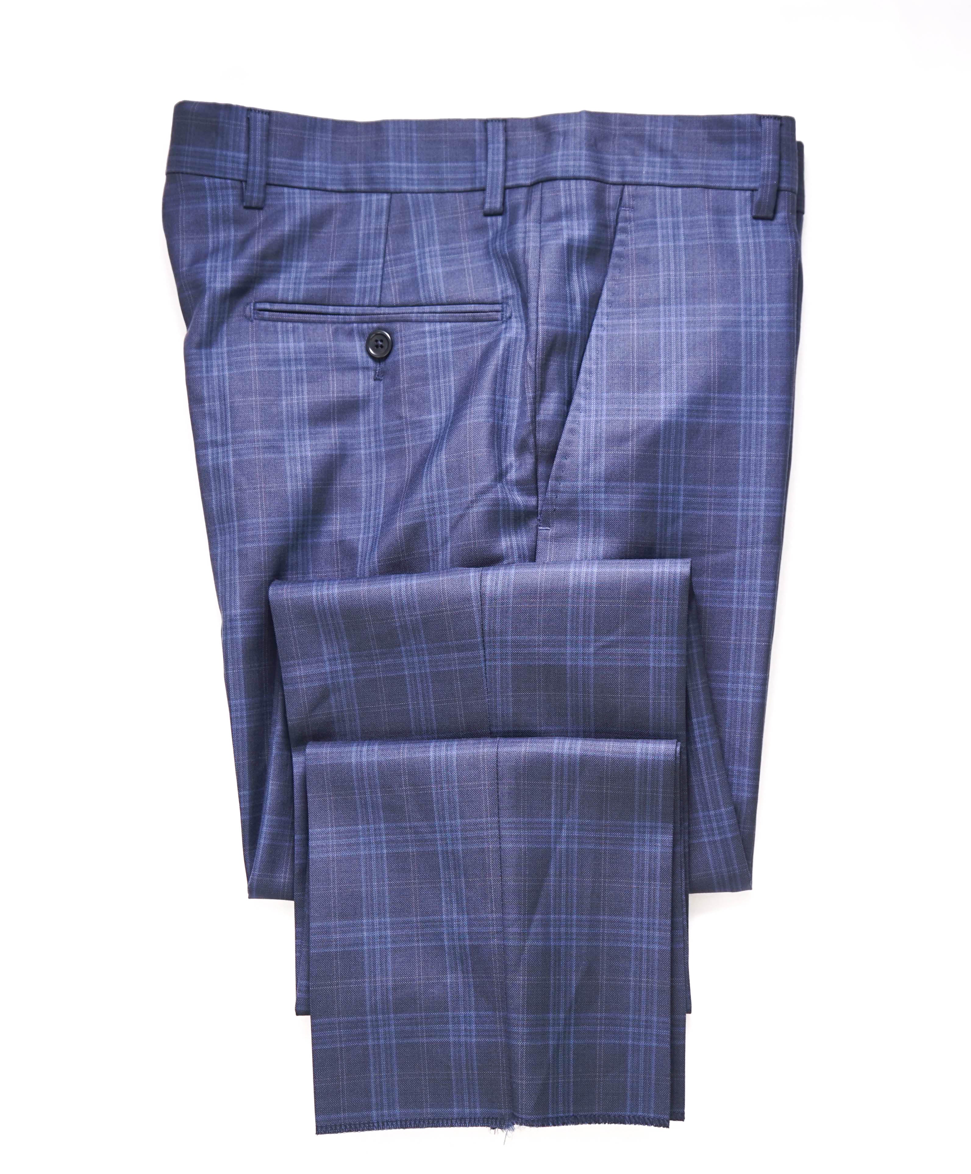 SAKS FIFTH AVE - Blue Check Plaid Wool MADE IN ITALY Flat Front Dress Pants - 32W