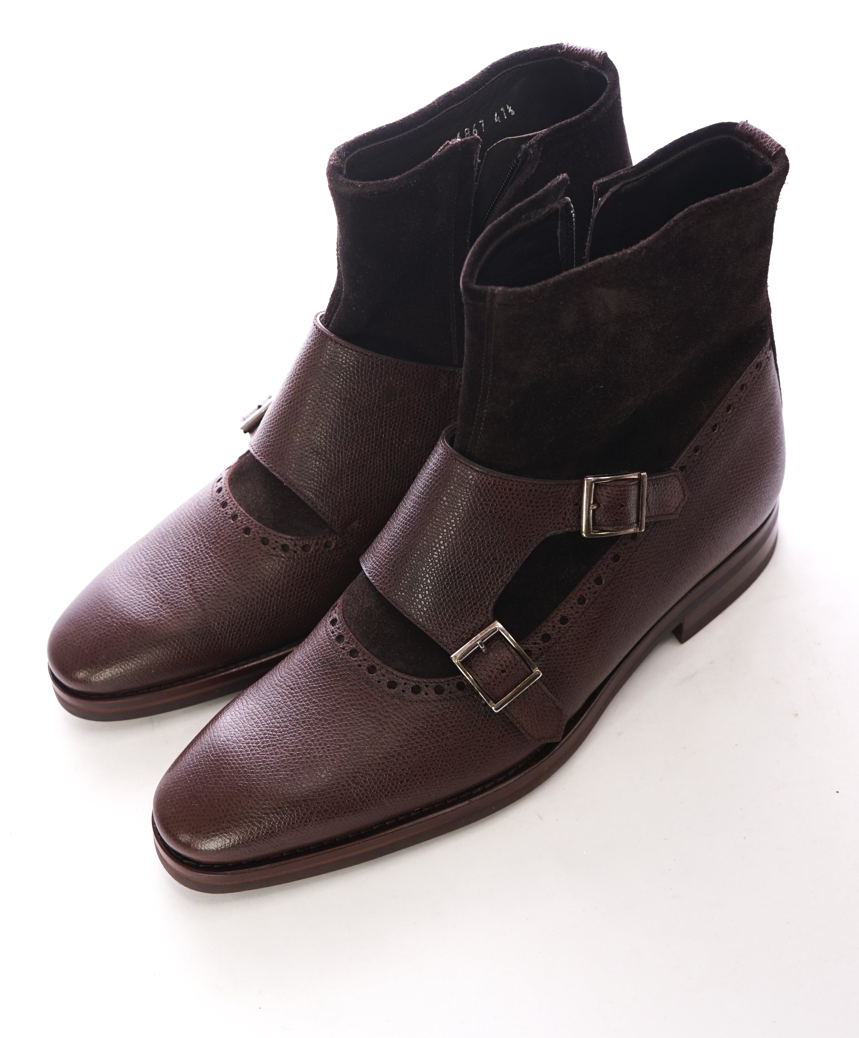 PHINEAS COLE - Double Monk Strap Leather Zip Ankle Boot Made In Italy- 8.5 US