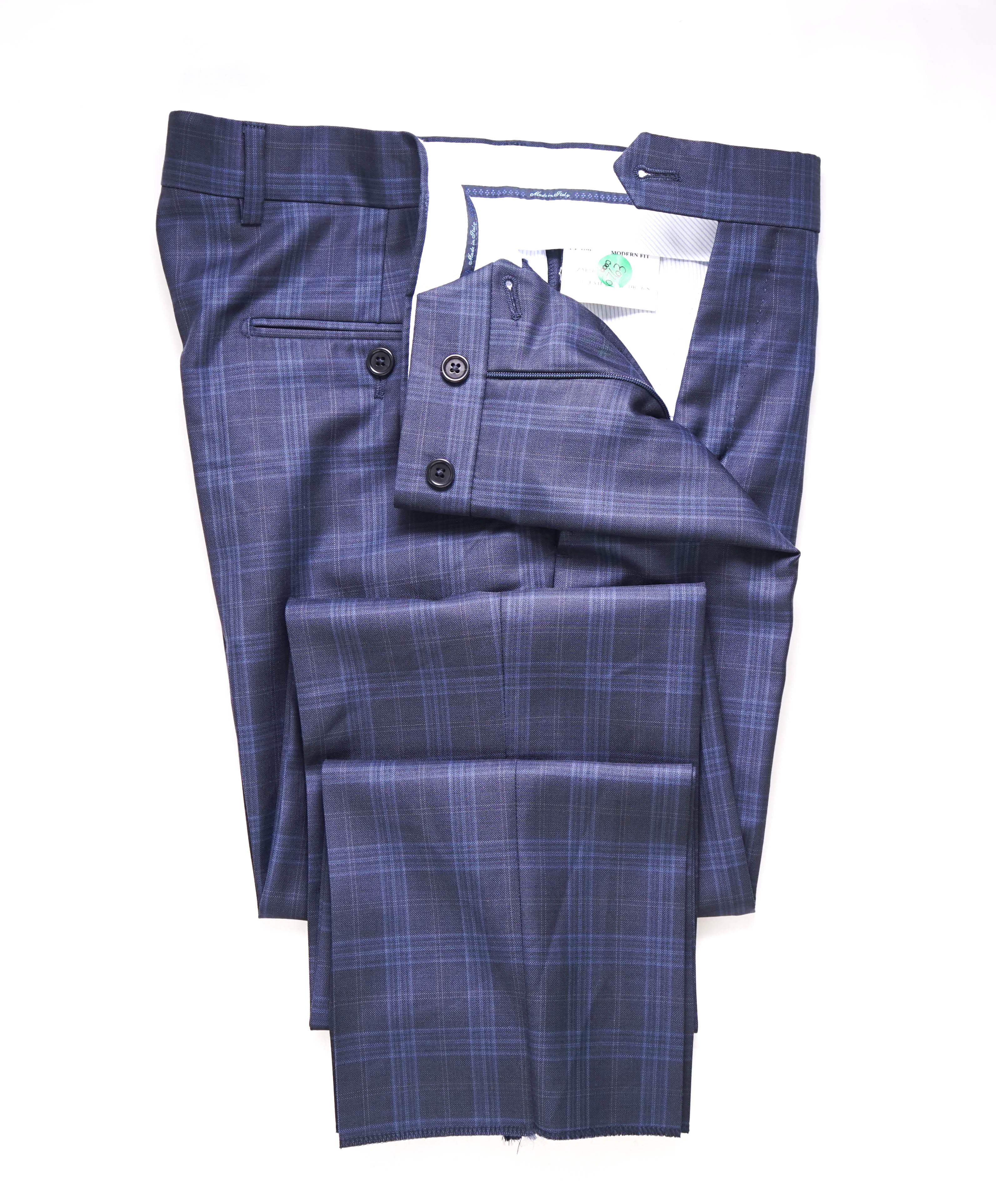 SAKS FIFTH AVE - Blue Check Plaid Wool MADE IN ITALY Flat Front Dress Pants - 30W