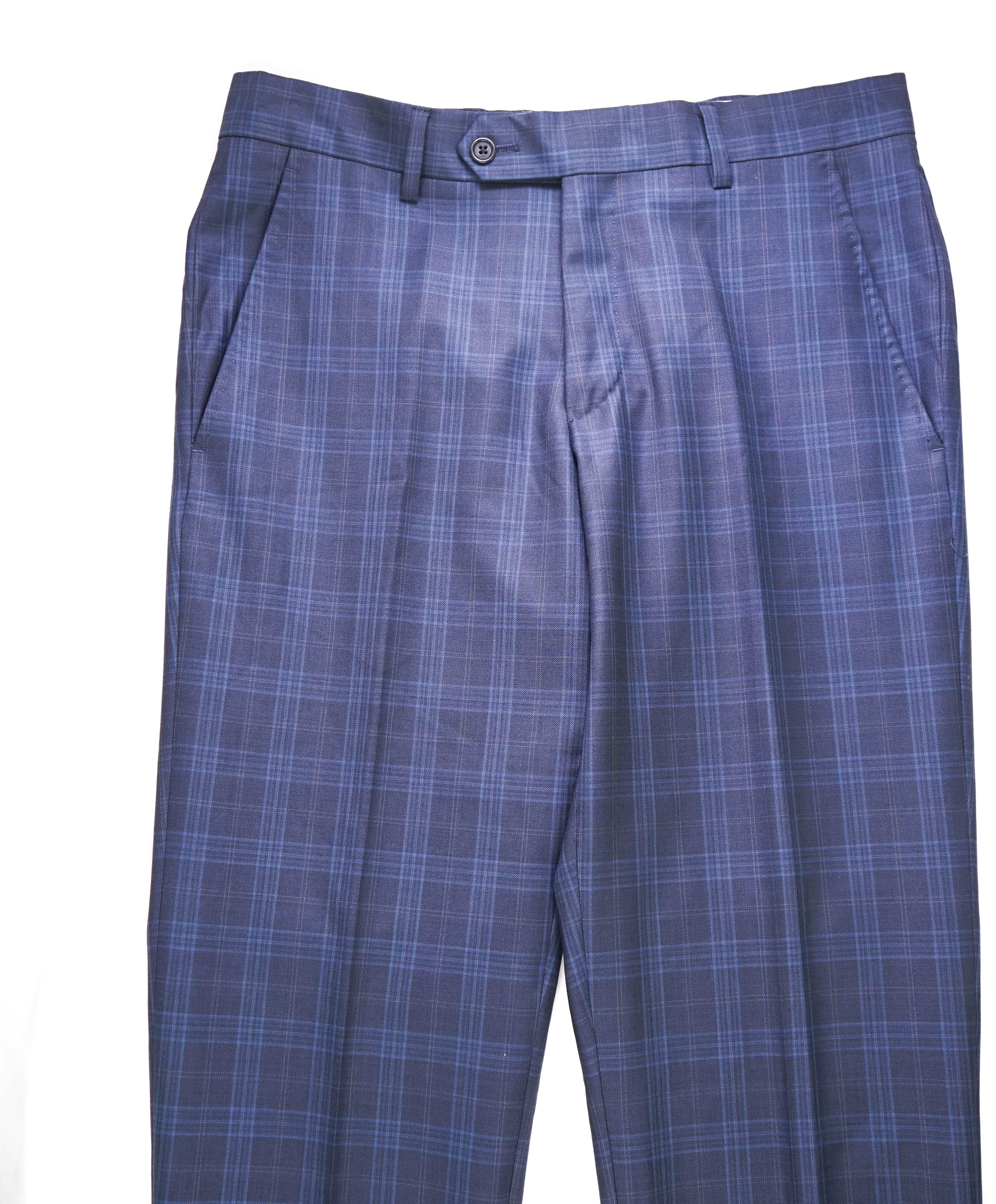 SAKS FIFTH AVE - Blue Check Plaid Wool MADE IN ITALY Flat Front Dress Pants - 38W