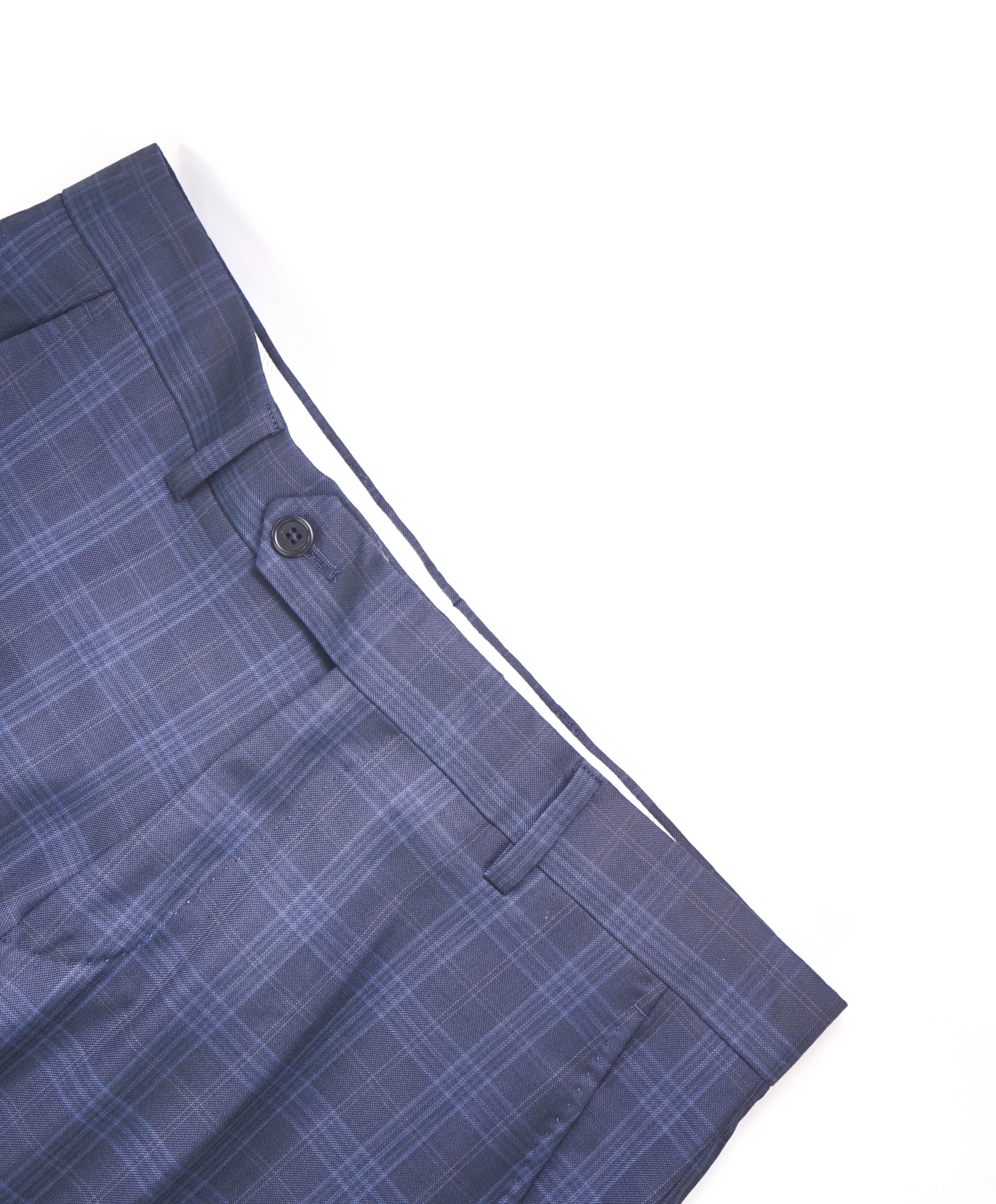 SAKS FIFTH AVE - Blue Check Plaid Wool MADE IN ITALY Flat Front Dress Pants - 38W