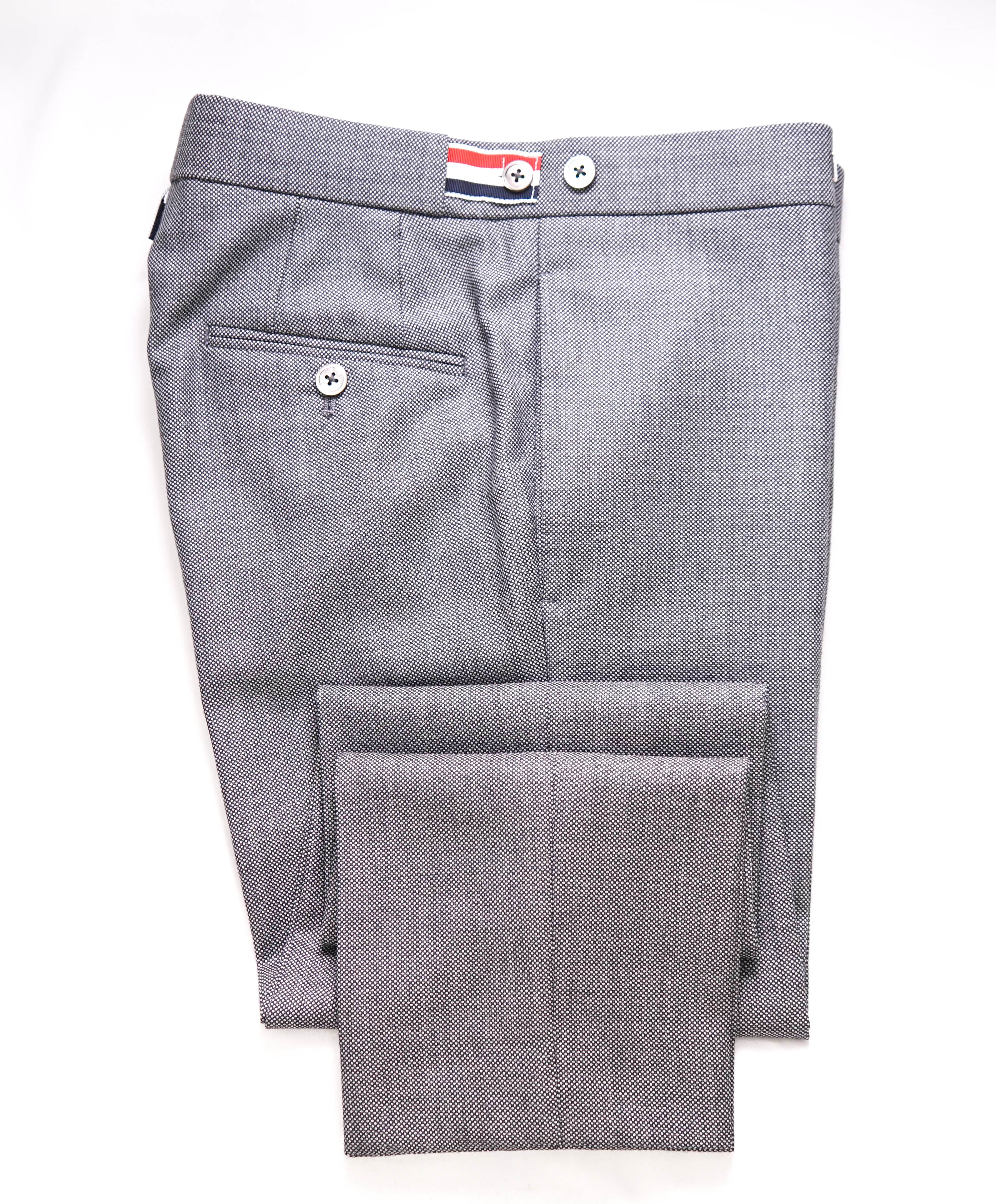 THOM BROWNE - Gray Birdseye Side Stripe Backstrap Dress Pants "Sz 0" - 30W