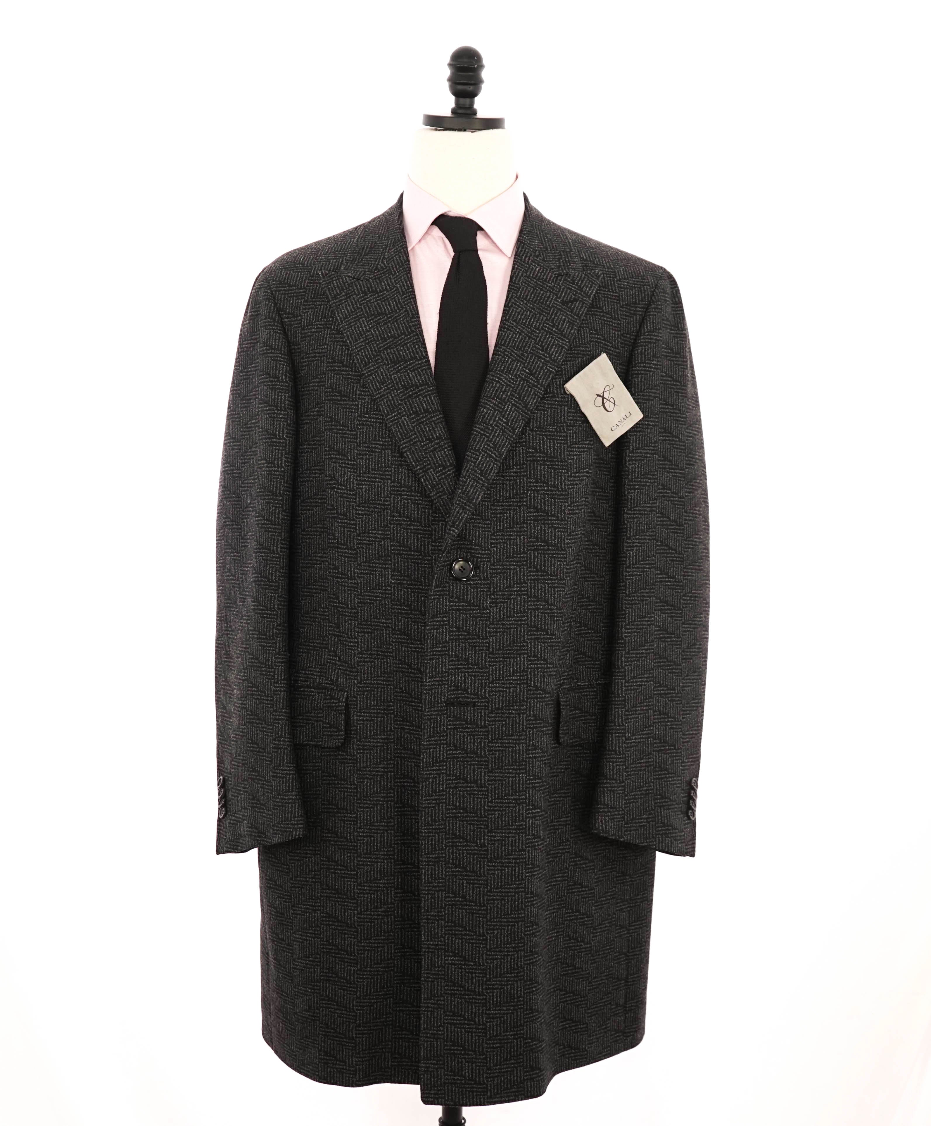 $2,395 CANALI - "KEI" Gray Abstract Subtle Check Wool Topcoat Coat - 48R