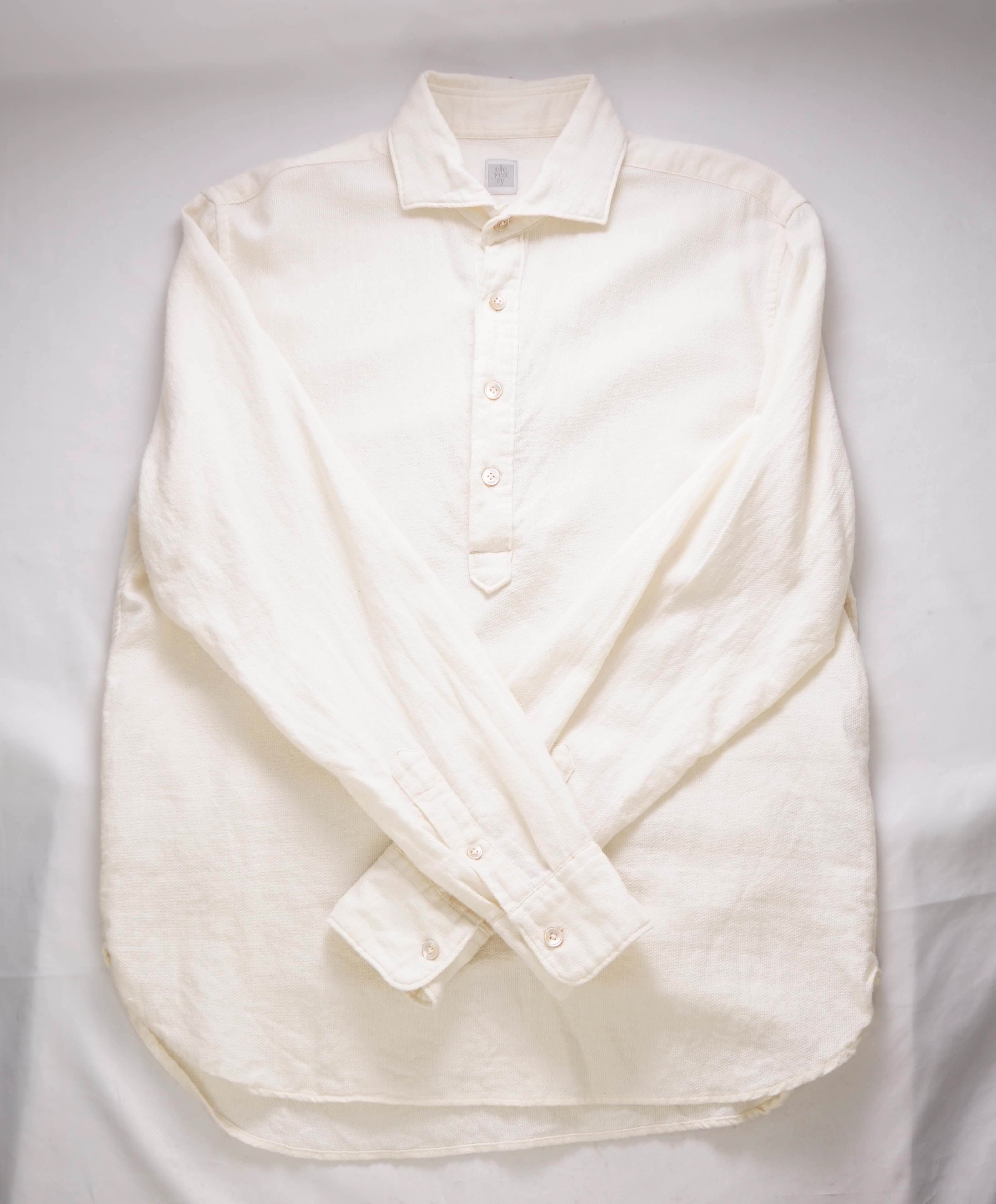 $345 ELEVENTY - Ecru WOOL/Cotton *POPOVER* Button Dress Shirt - M (40)