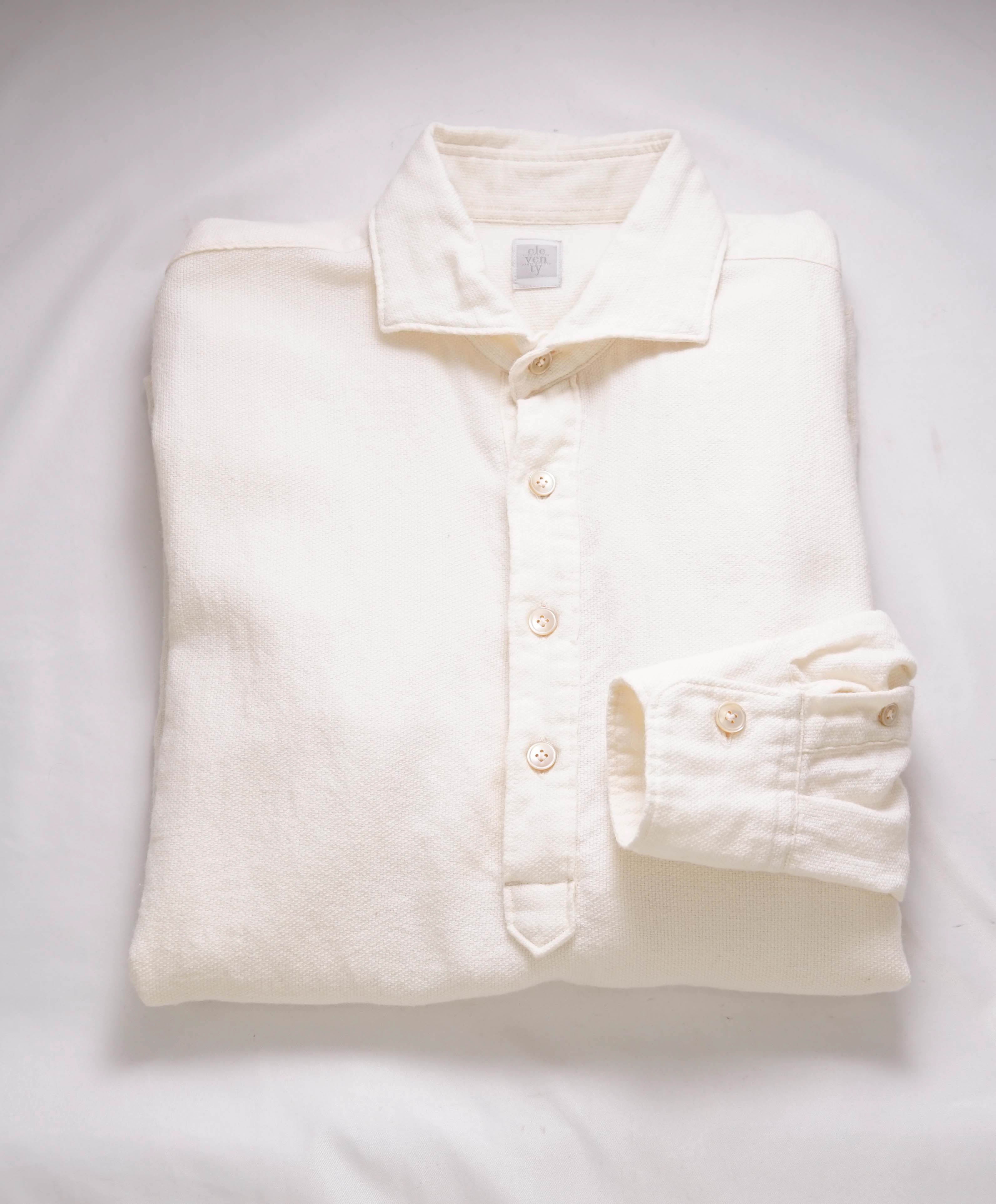 $345 ELEVENTY - Ecru WOOL/Cotton *POPOVER* Button Dress Shirt - M (40)