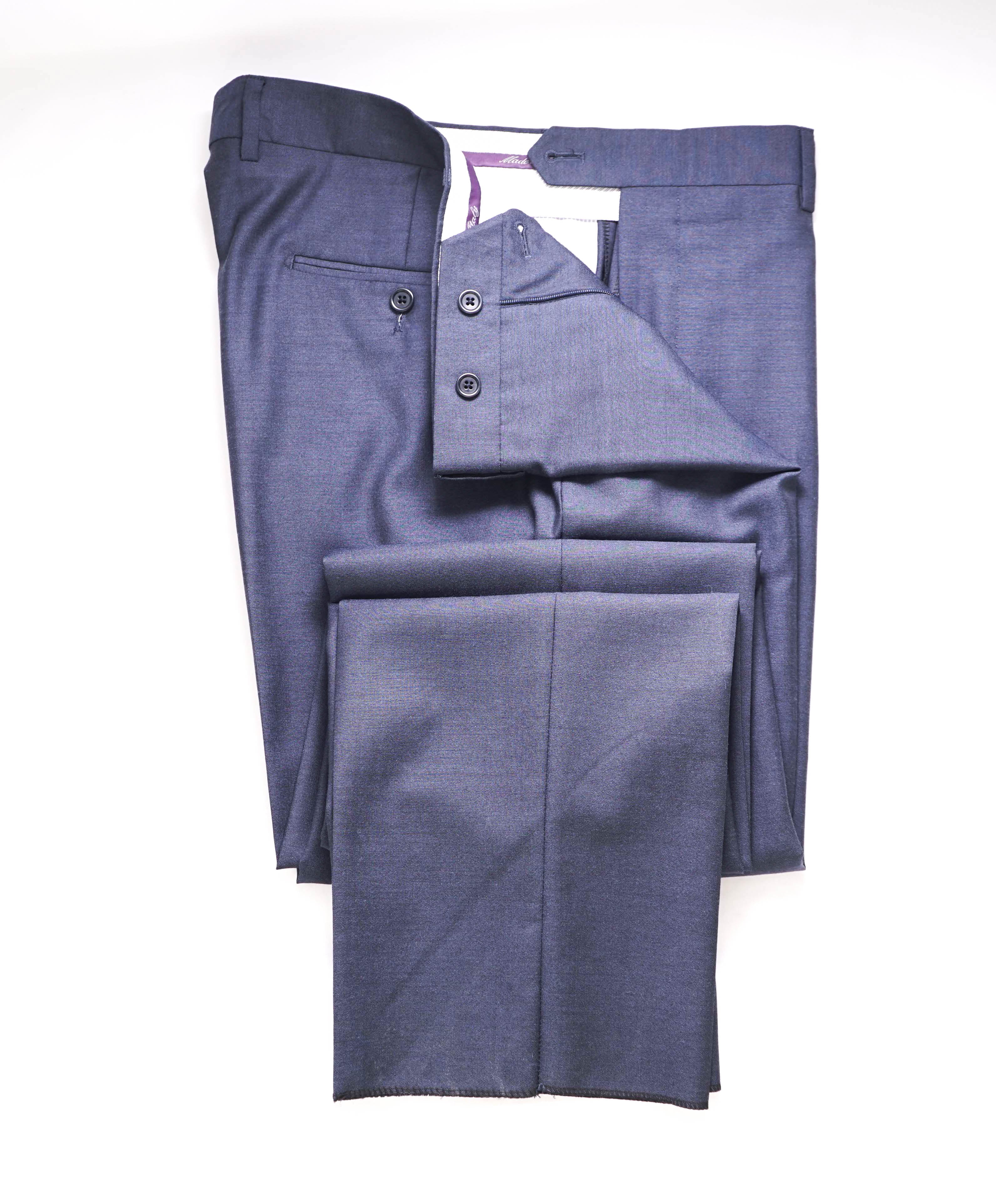 SAKS FIFTH AVE - Steel Blue Wool MADE IN ITALY Flat Front Dress Pants - 30W