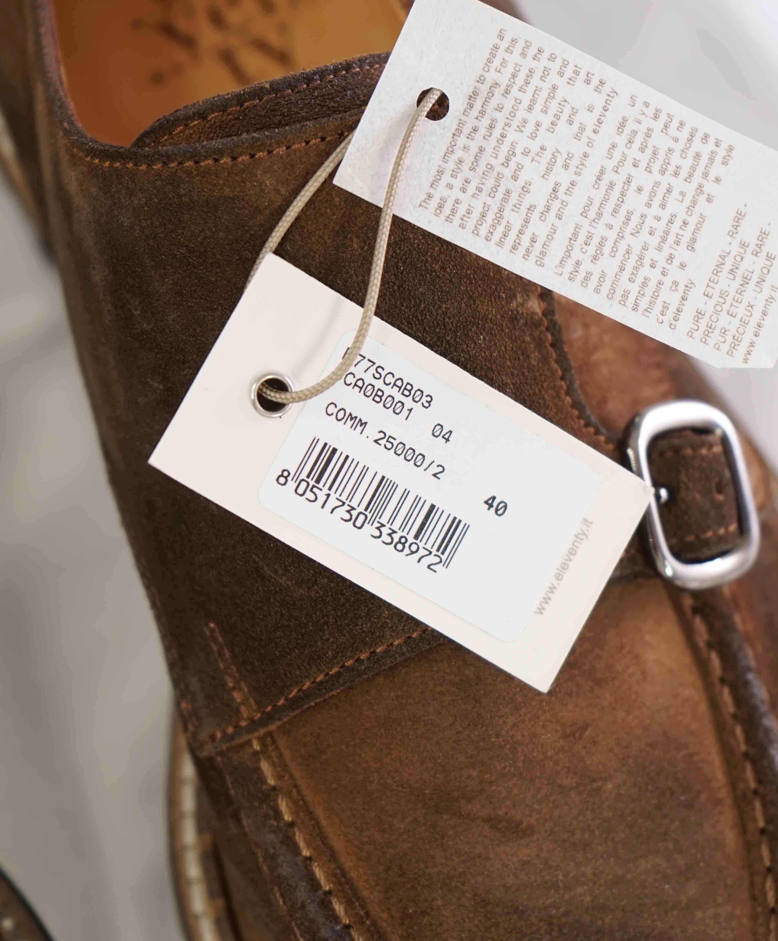 $795 ELEVENTY - Brown Monk Strap Loafers Distressed Brown Suede - 7 US (40EU)