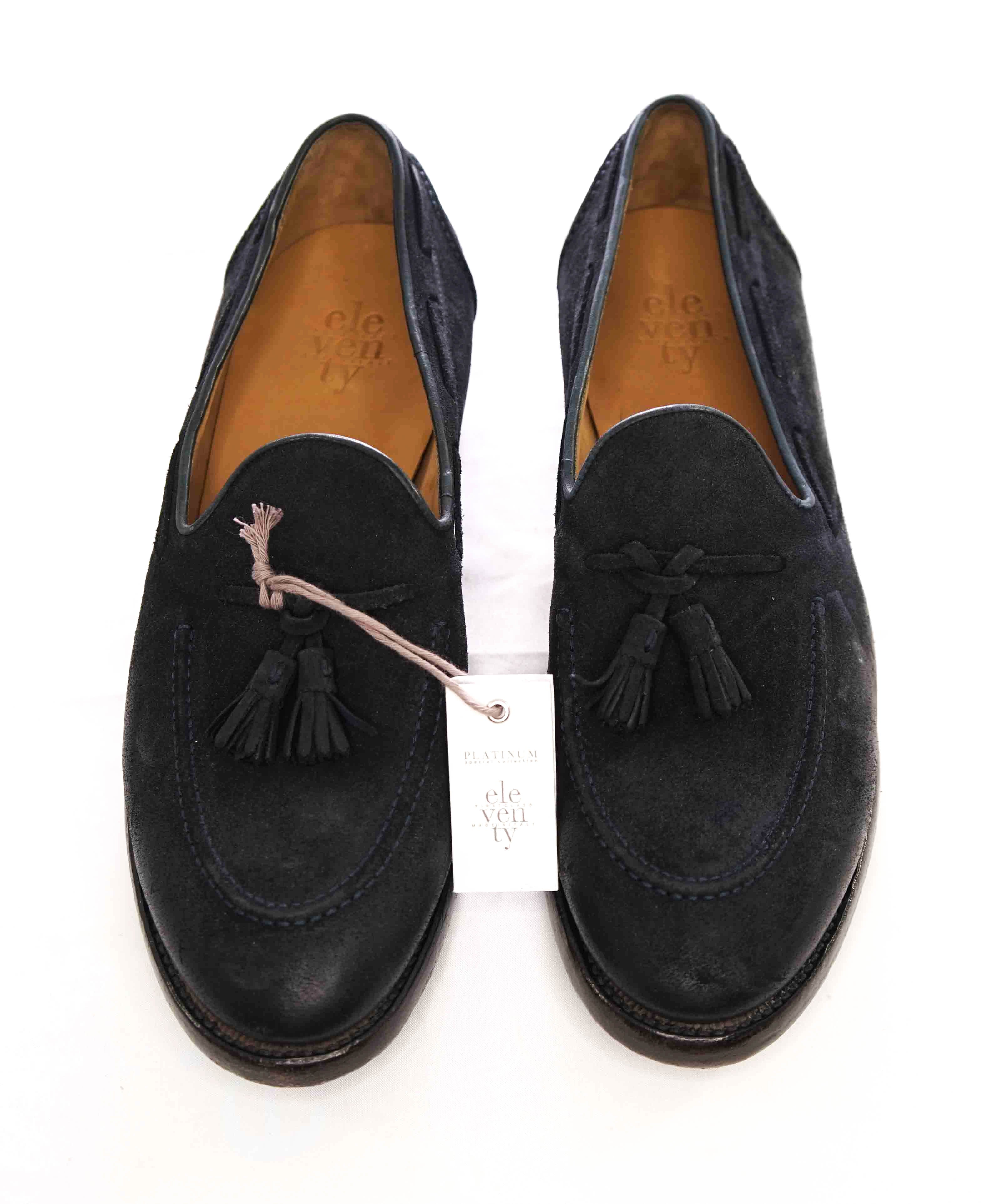 $795 ELEVENTY - Navy Weathered Suede Tassel Loafer - 11 US (44EU)