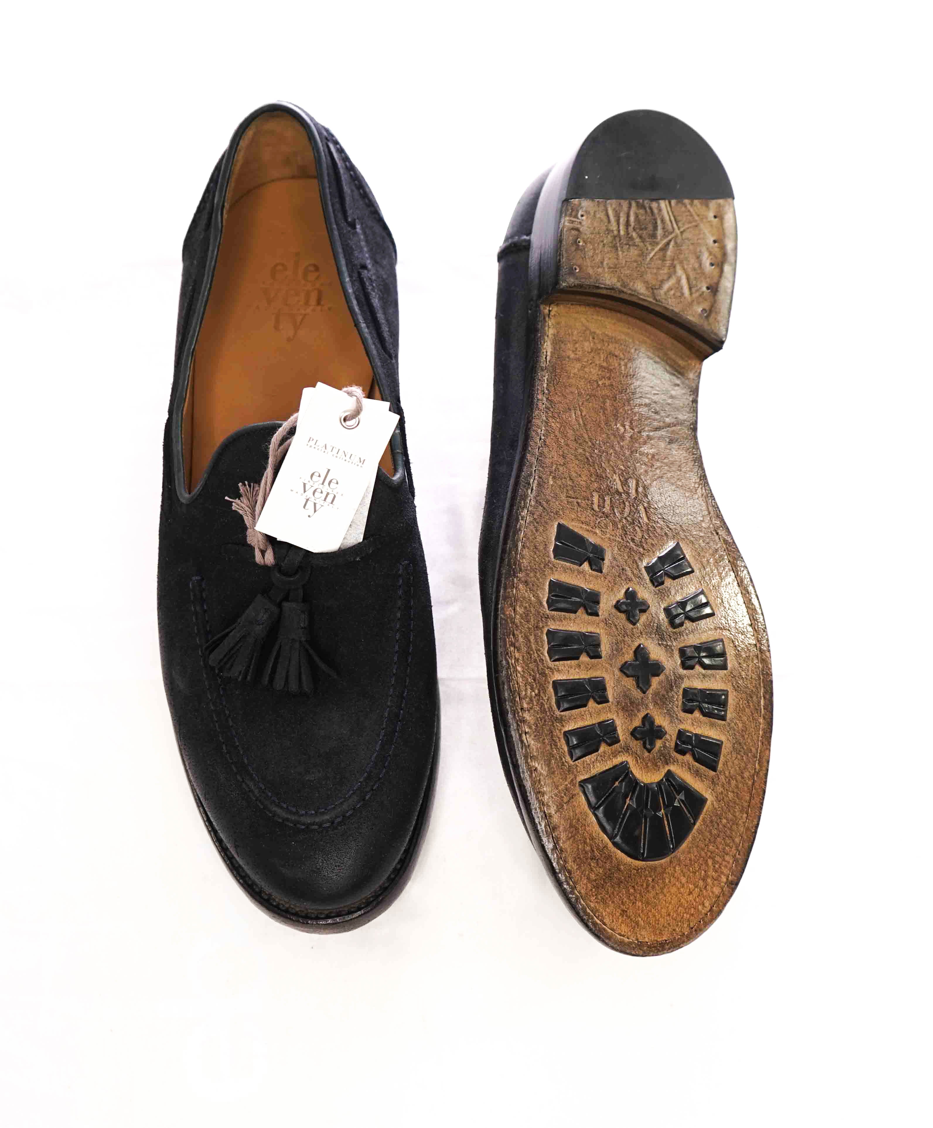 $795 ELEVENTY - Navy Weathered Suede Tassel Loafer - 11 US (44EU)