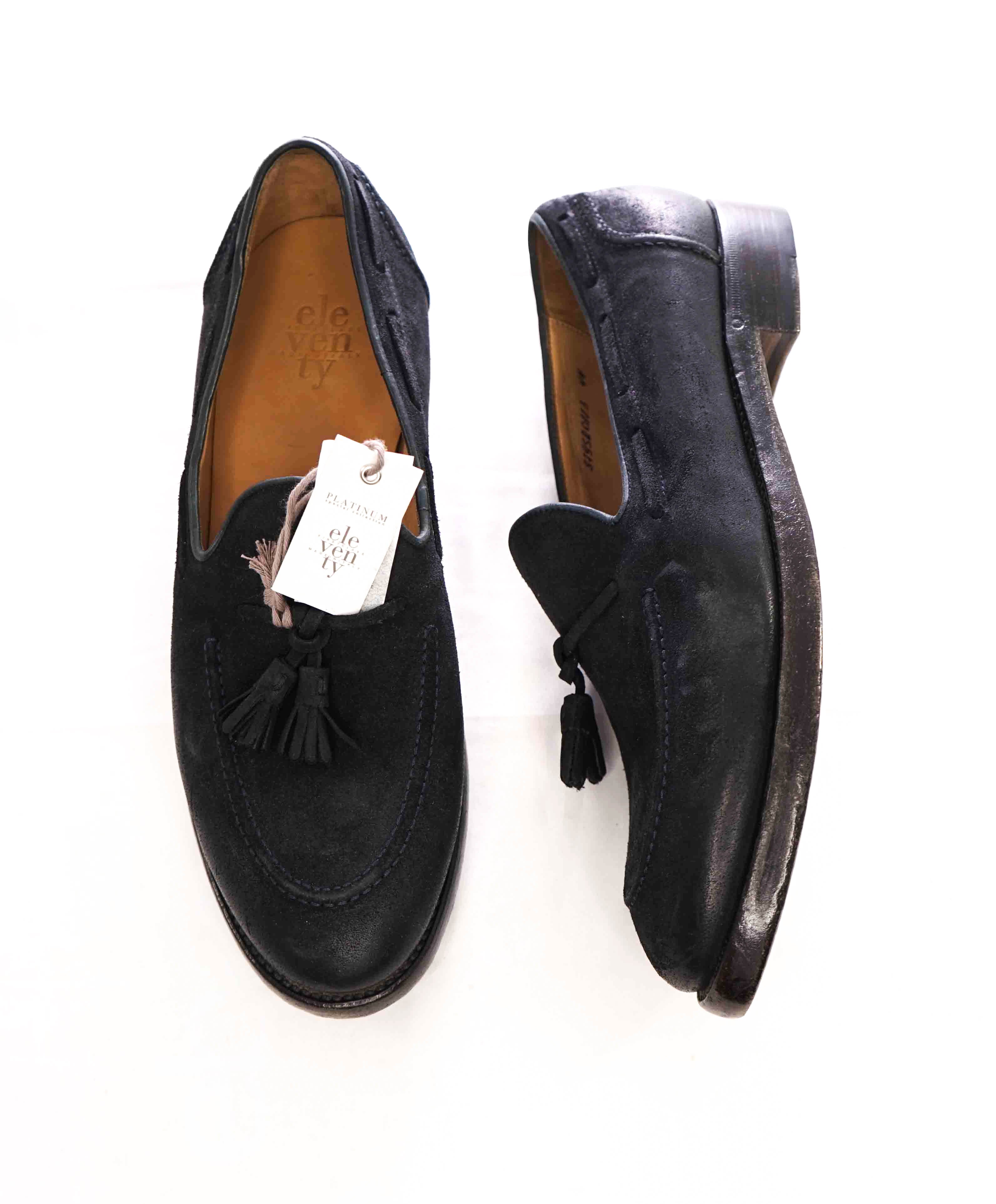 $795 ELEVENTY - Navy Weathered Suede Tassel Loafer - 11 US (44EU)