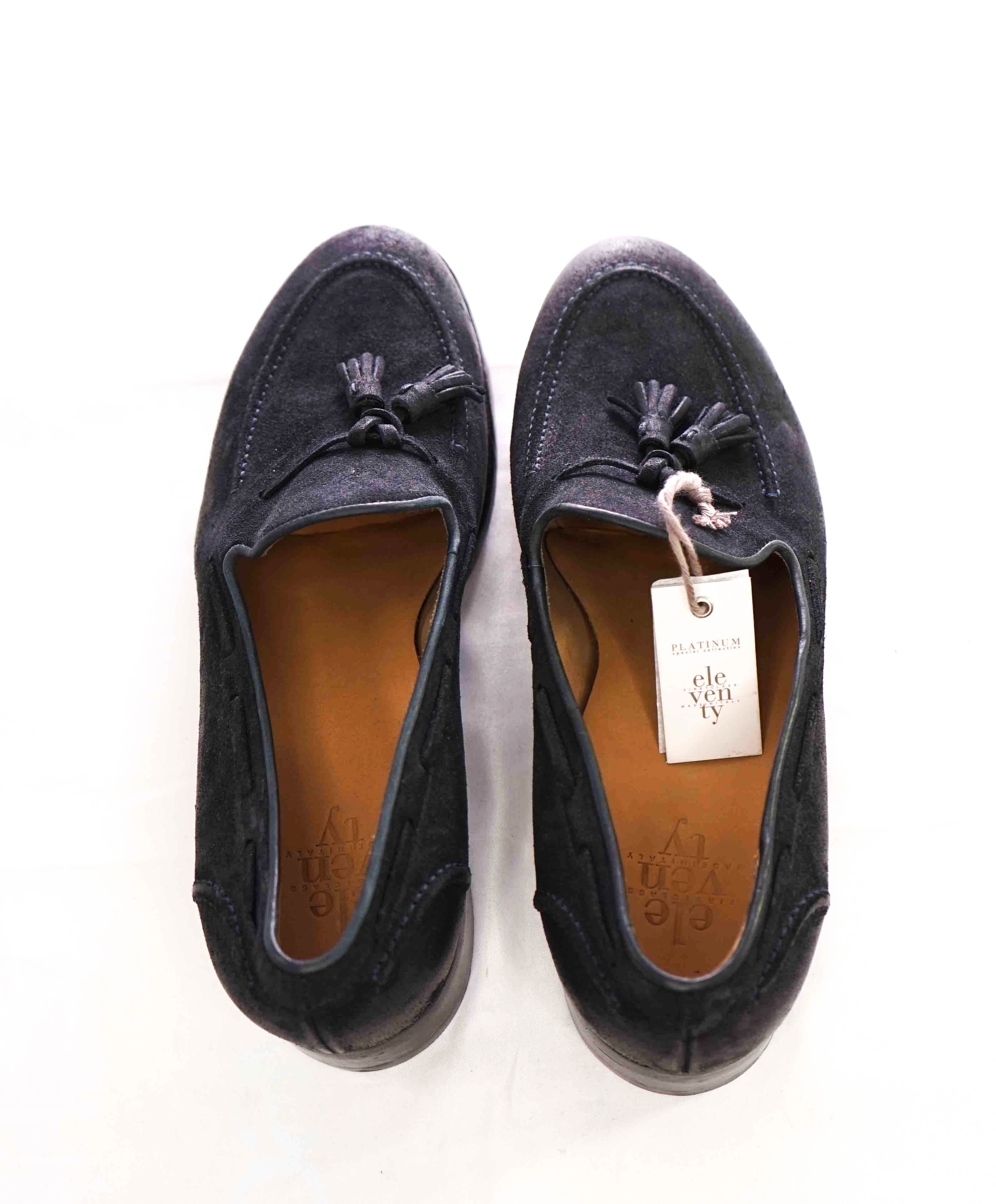 $795 ELEVENTY - Navy Weathered Suede Tassel Loafer - 11 US (44EU)