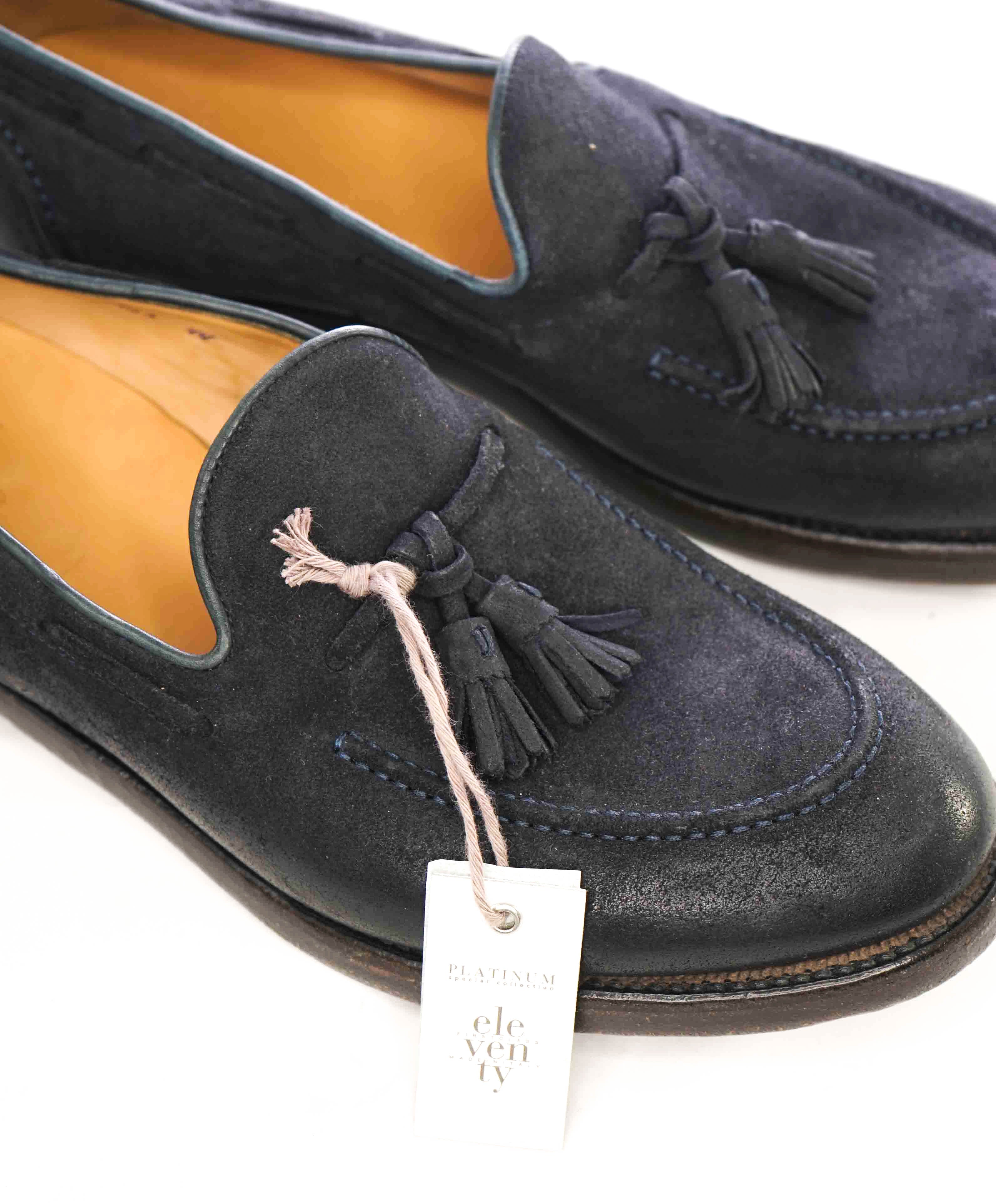 $795 ELEVENTY - Navy Weathered Suede Tassel Loafer - 11 US (44EU)