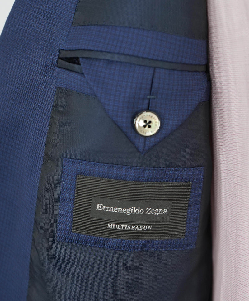 $2,995 ERMENEGILDO ZEGNA - “MultiSeason” Midnight Blue Micro Check Blazer- 50R US