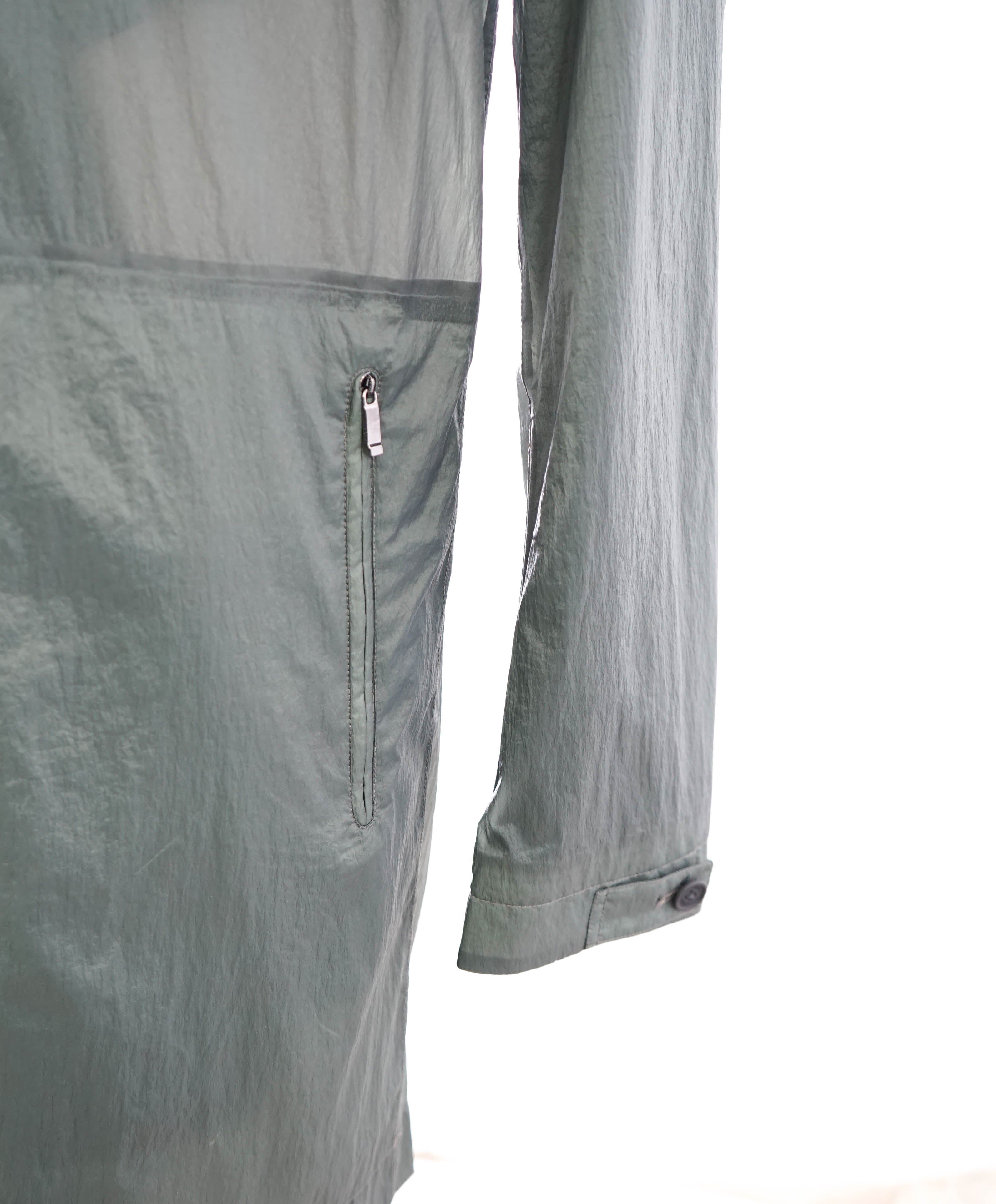 Z ZEGNA - WaterProof Sage Green Raincoat W Leather Logo - Mk