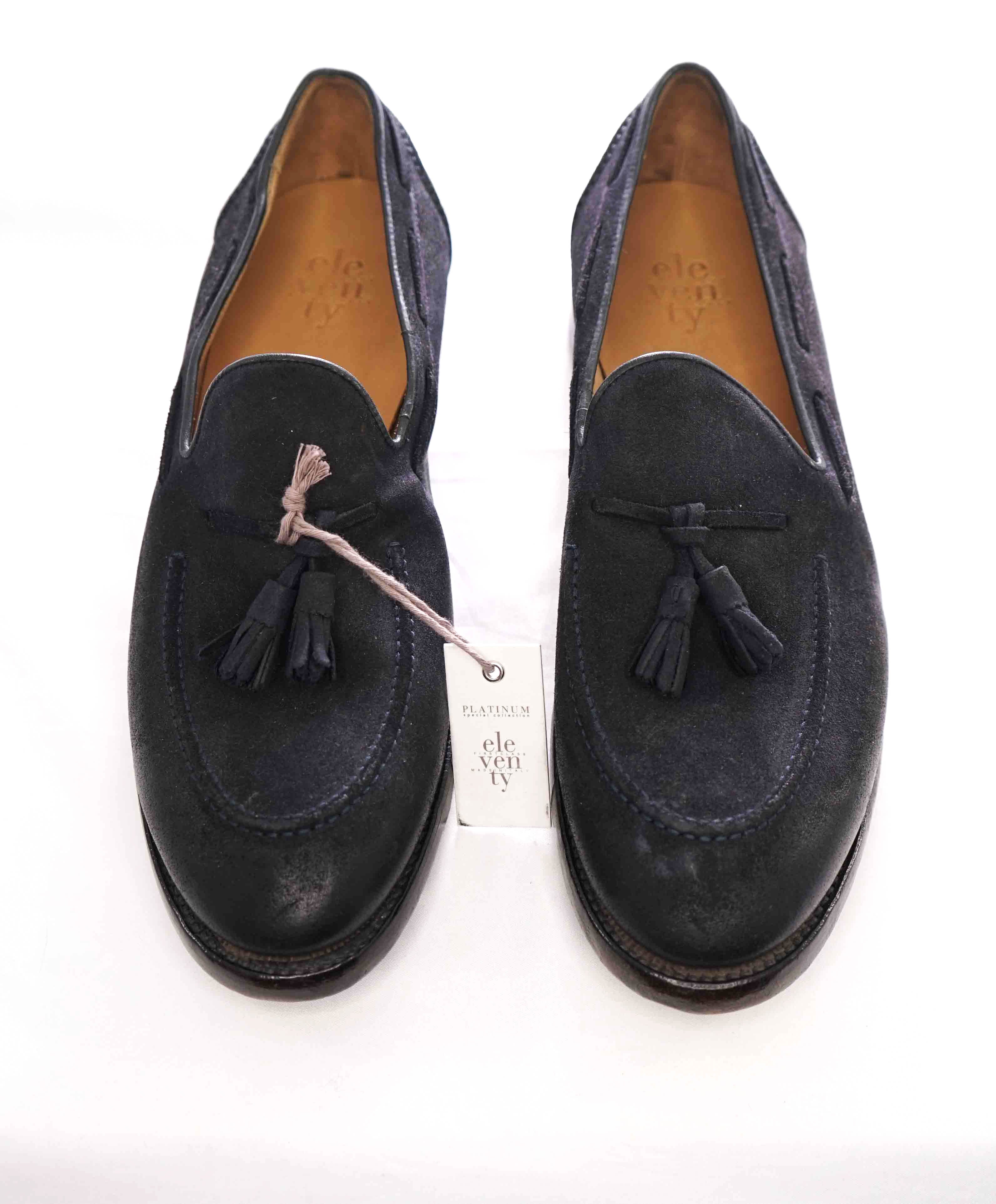 $795 ELEVENTY - Navy Weathered Suede Tassel Loafer - 12 US (45EU)