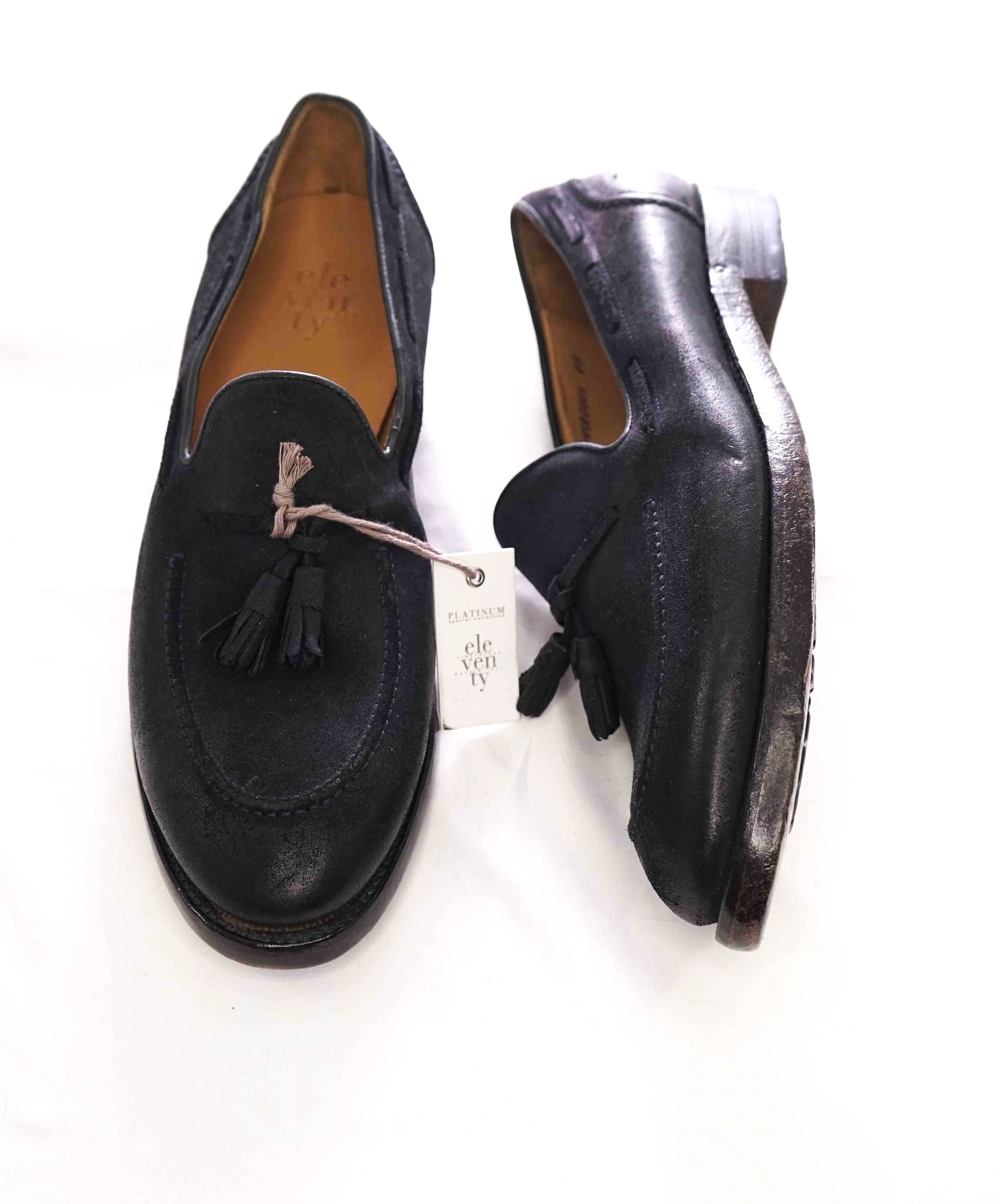 $795 ELEVENTY - Navy Weathered Suede Tassel Loafer - 12 US (45EU)