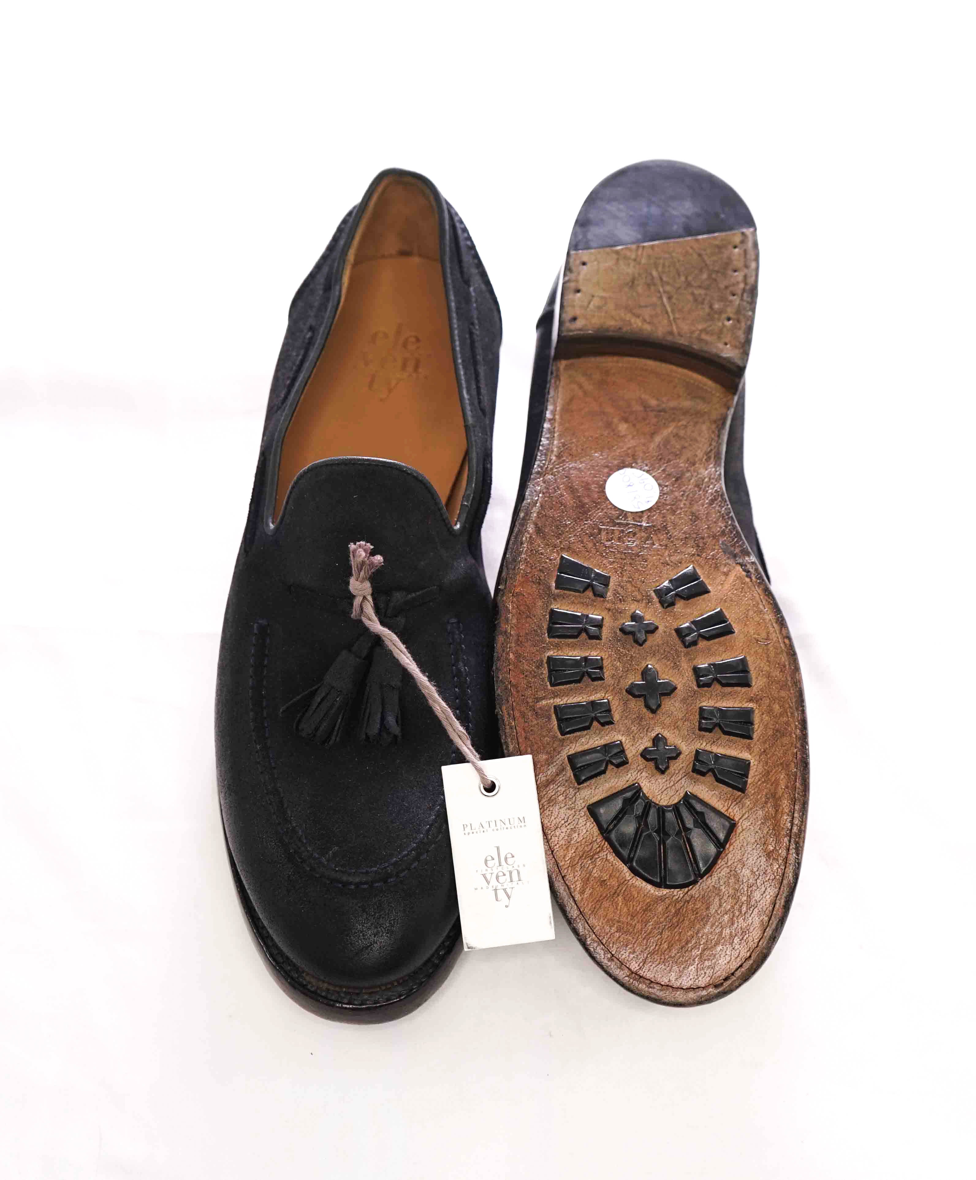 $795 ELEVENTY - Navy Weathered Suede Tassel Loafer - 12 US (45EU)