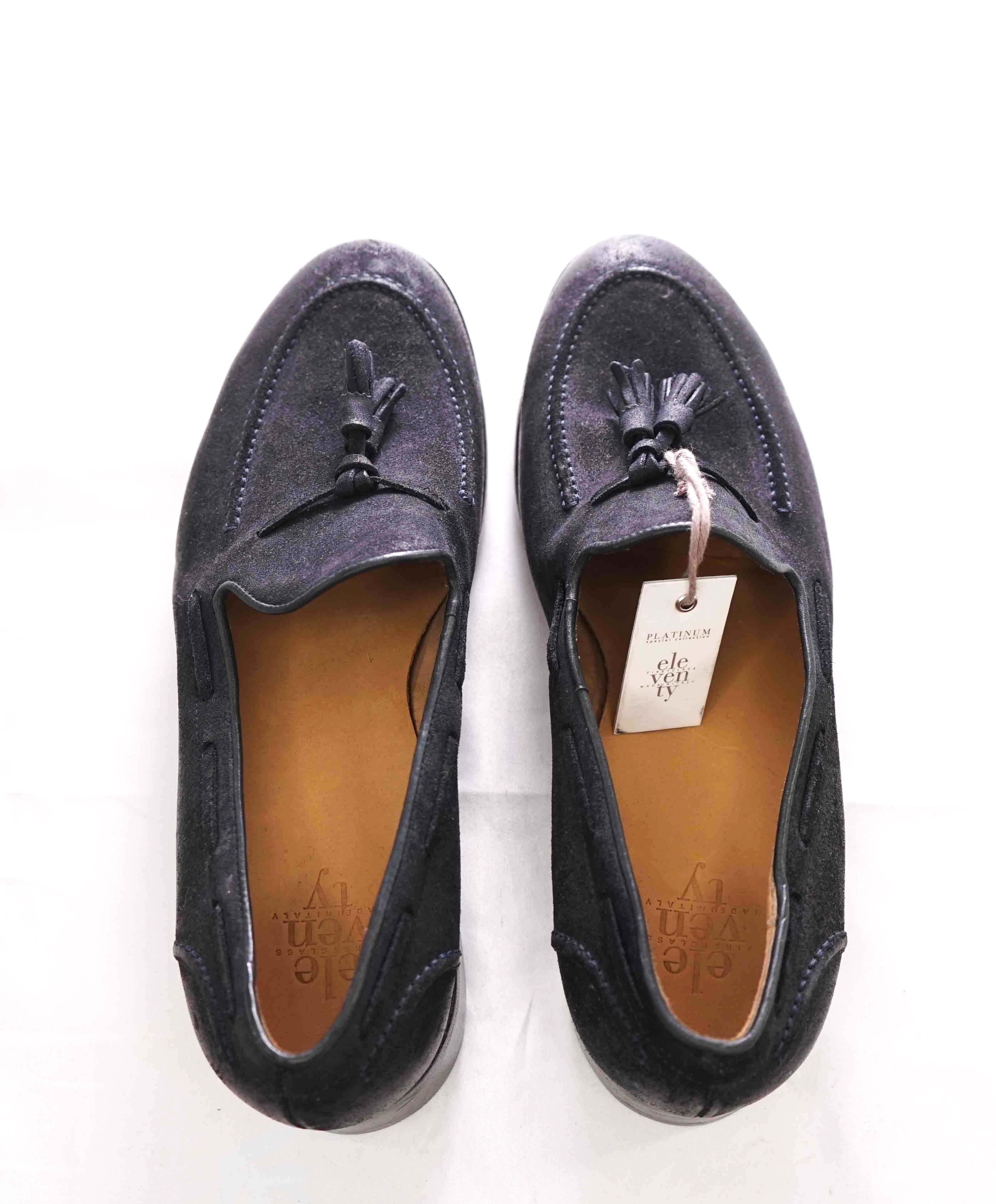 $795 ELEVENTY - Navy Weathered Suede Tassel Loafer - 12 US (45EU)