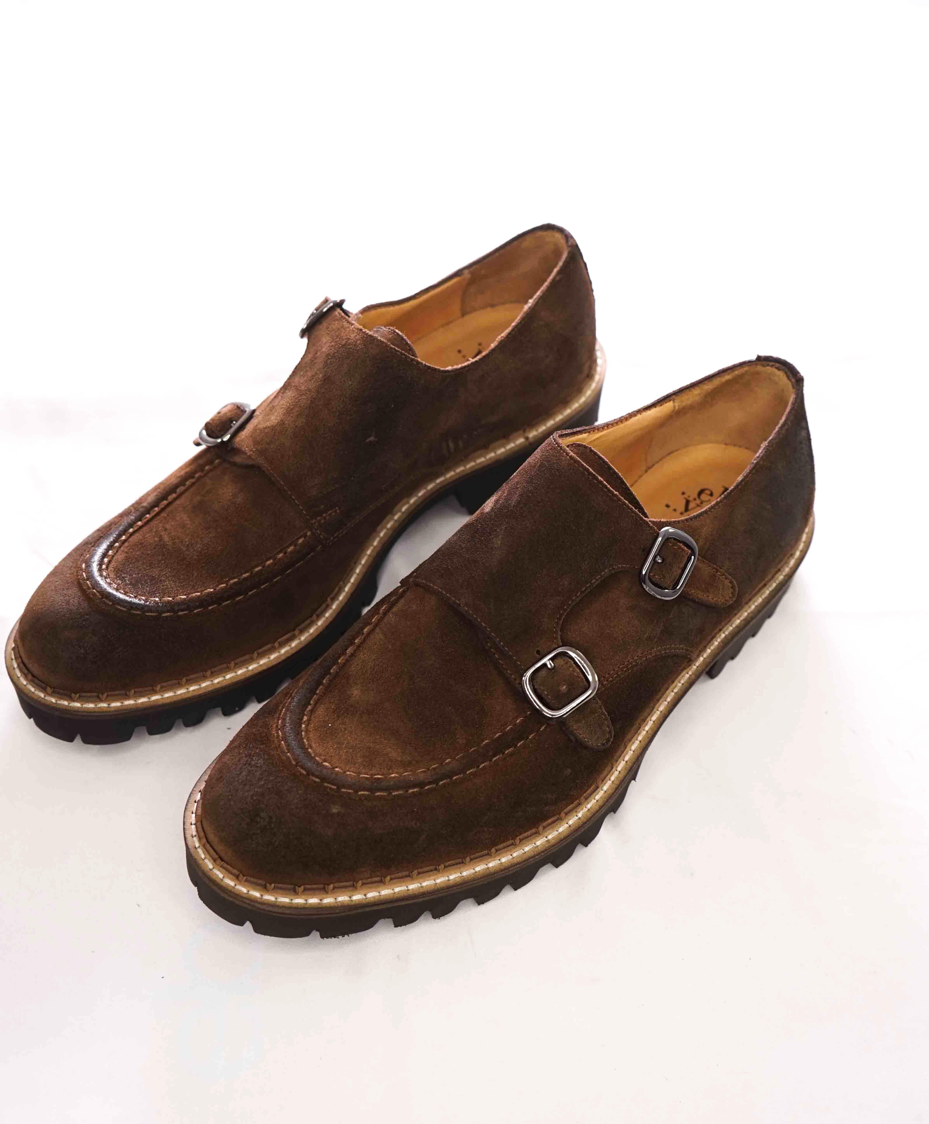 $795 ELEVENTY - Brown Monk Strap Loafers Distressed Brown Suede - 9 US (42EU)