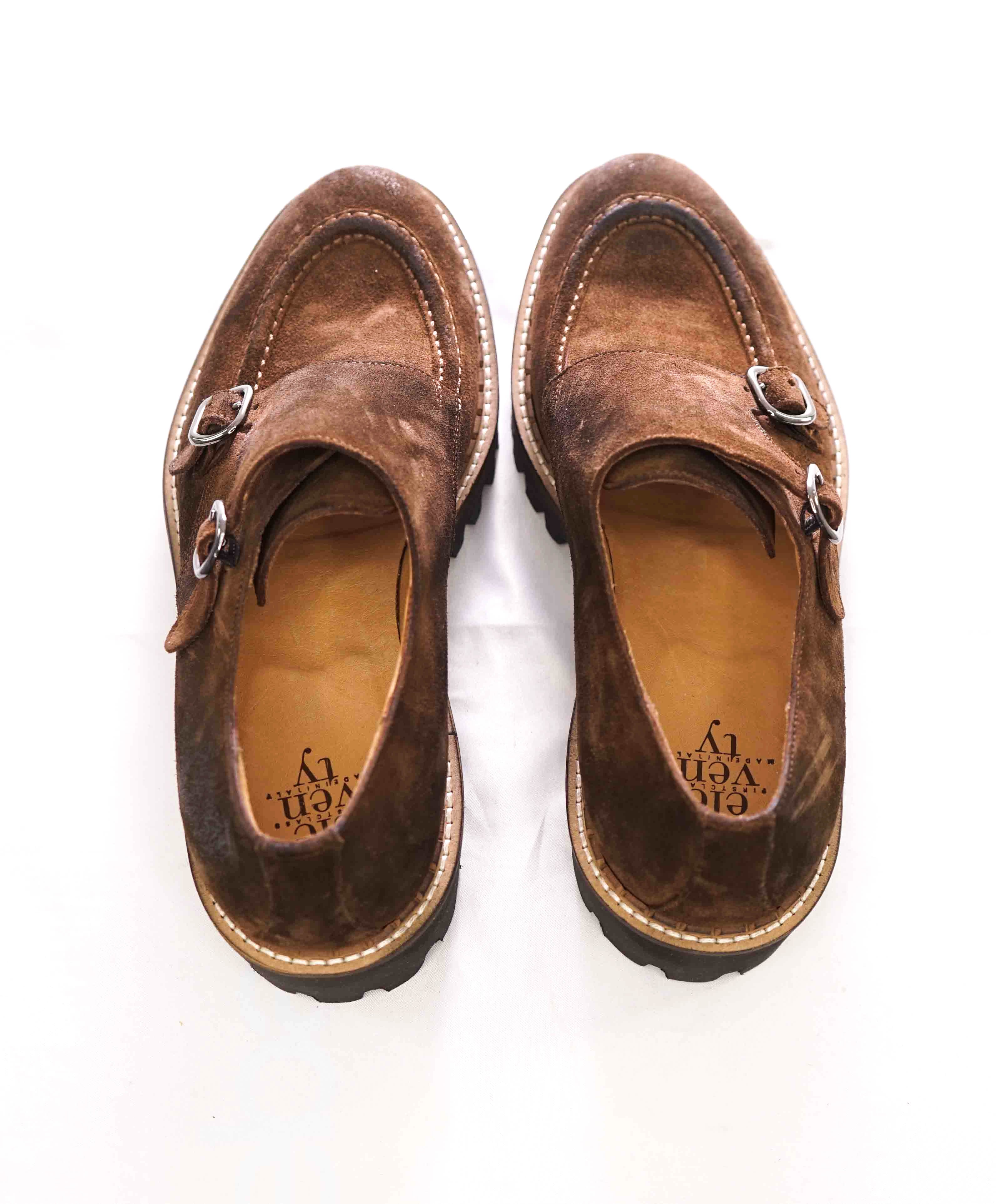 $795 ELEVENTY - Brown Monk Strap Loafers Distressed Brown Suede - 9 US (42EU)