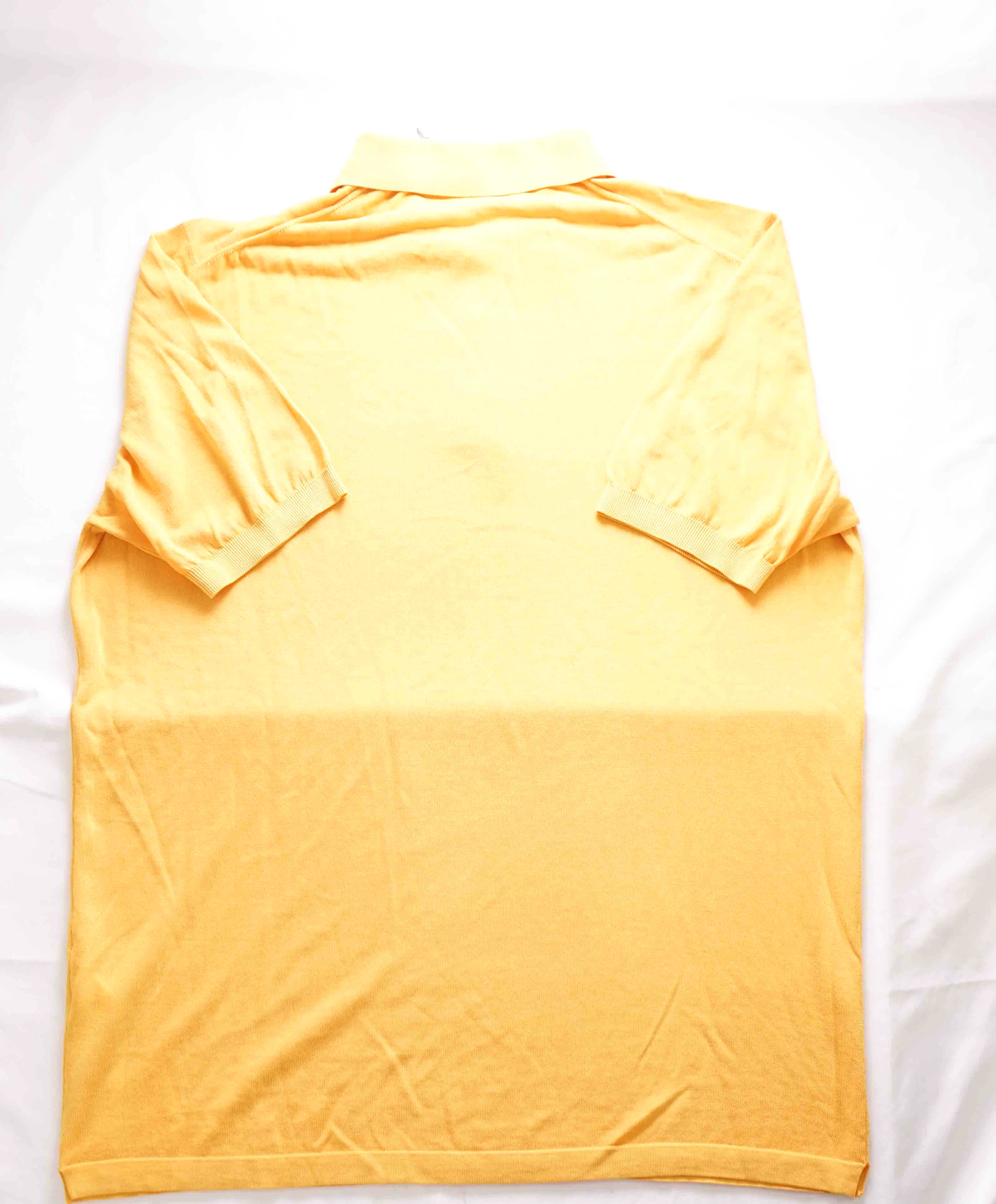 $345 ELEVENTY - Yellow Cotton MOP Button Pique Polo Shirt - Large