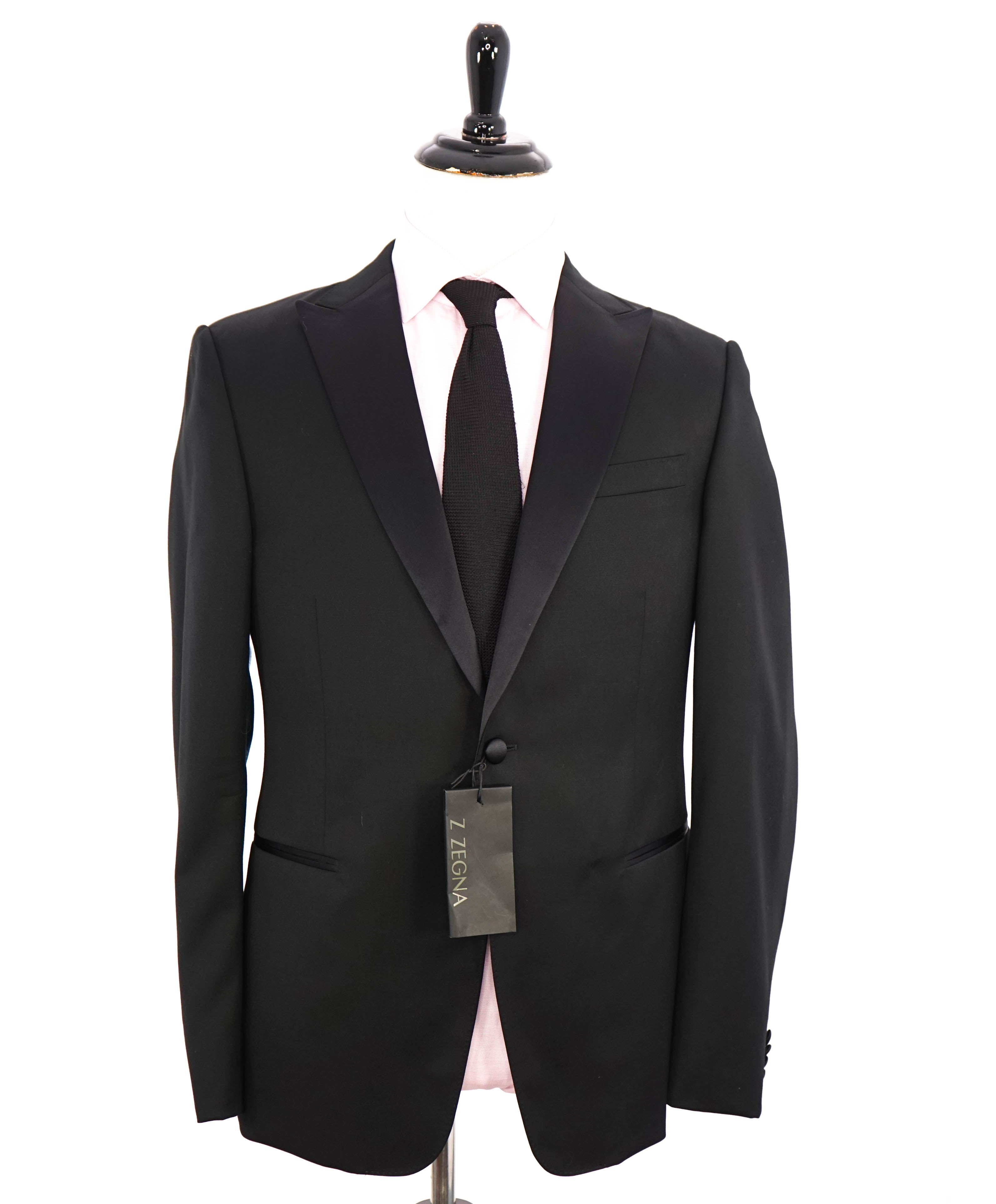 $1,295 Z ZEGNA - Black Peak Lapel 1-Button Dinner Jacket Blazer - 42R 33W +Pants