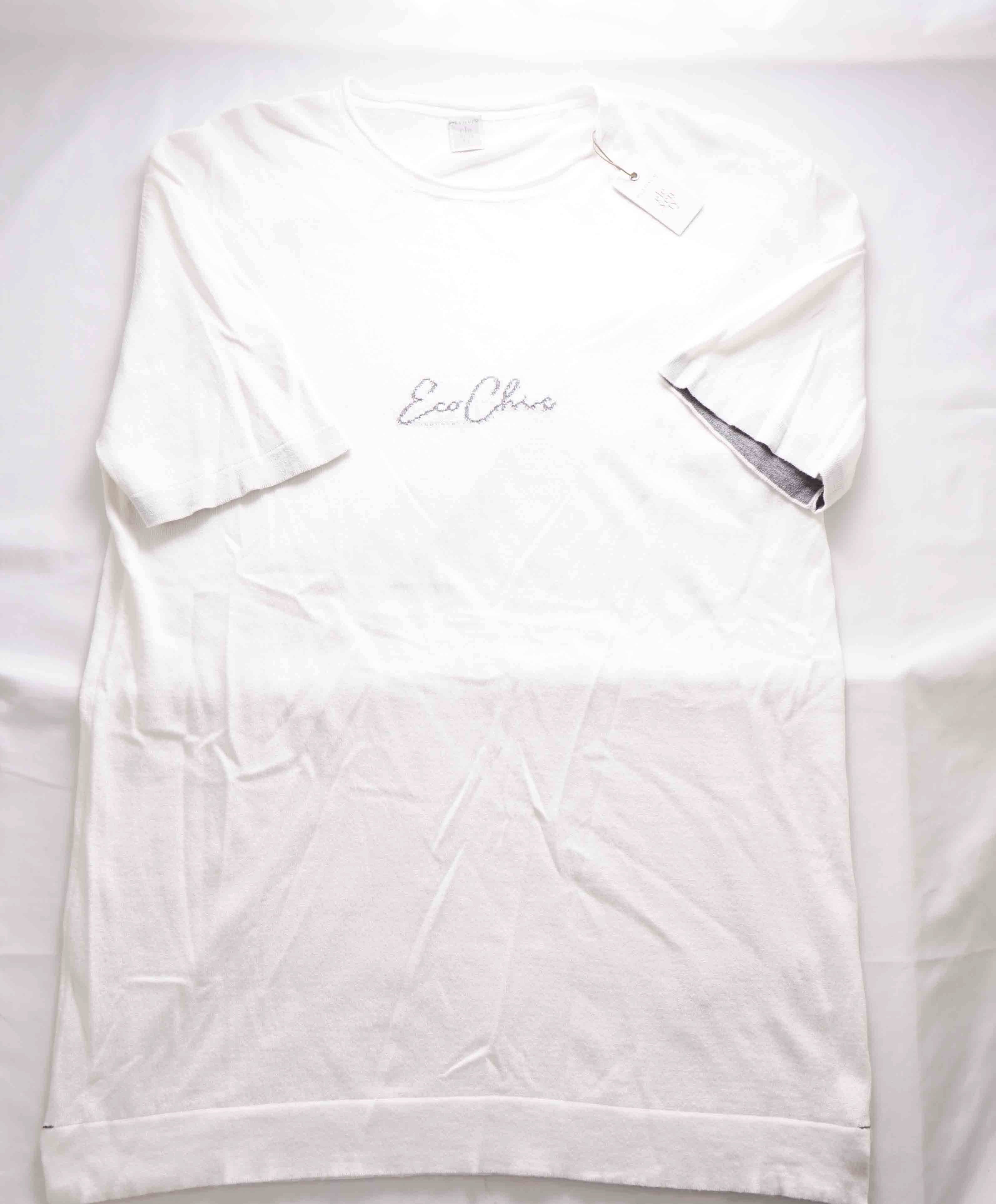 $395 ELEVENTY - Ivory  Crewneck Premium Short Sleeve Sweater - M