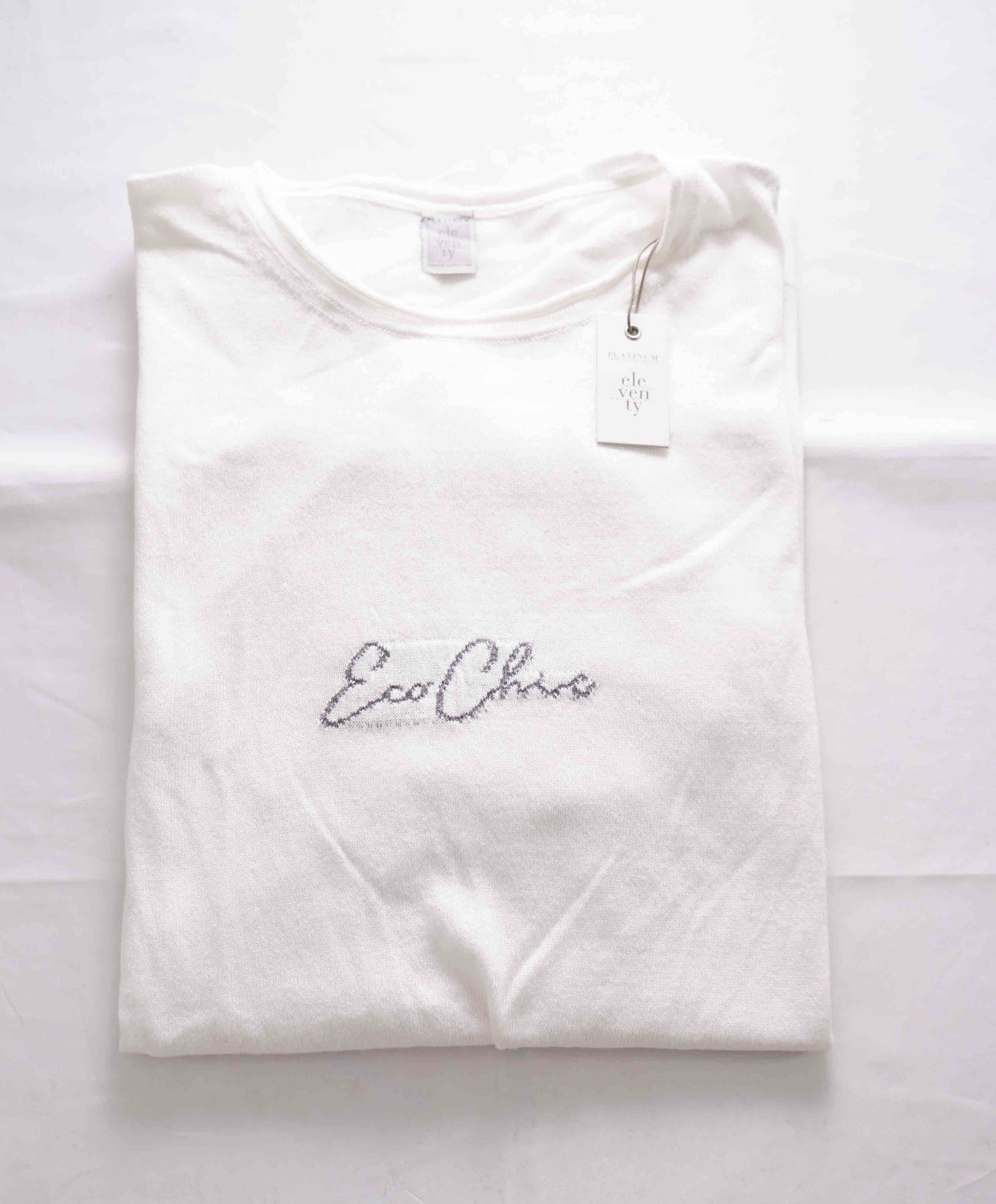 $395 ELEVENTY - Ivory  Crewneck Premium Short Sleeve Sweater - M