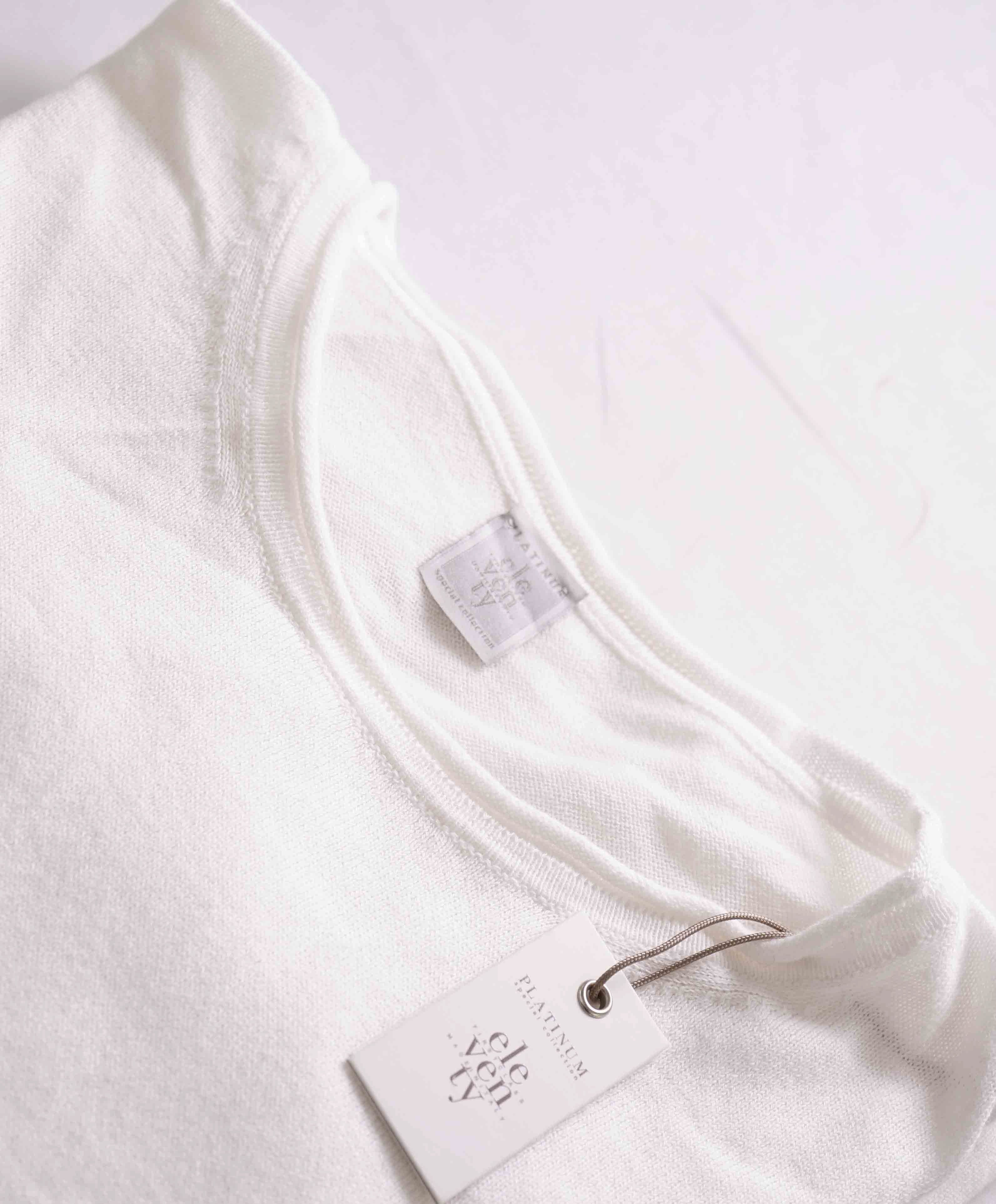 $395 ELEVENTY - Ivory  Crewneck Premium Short Sleeve Sweater - M