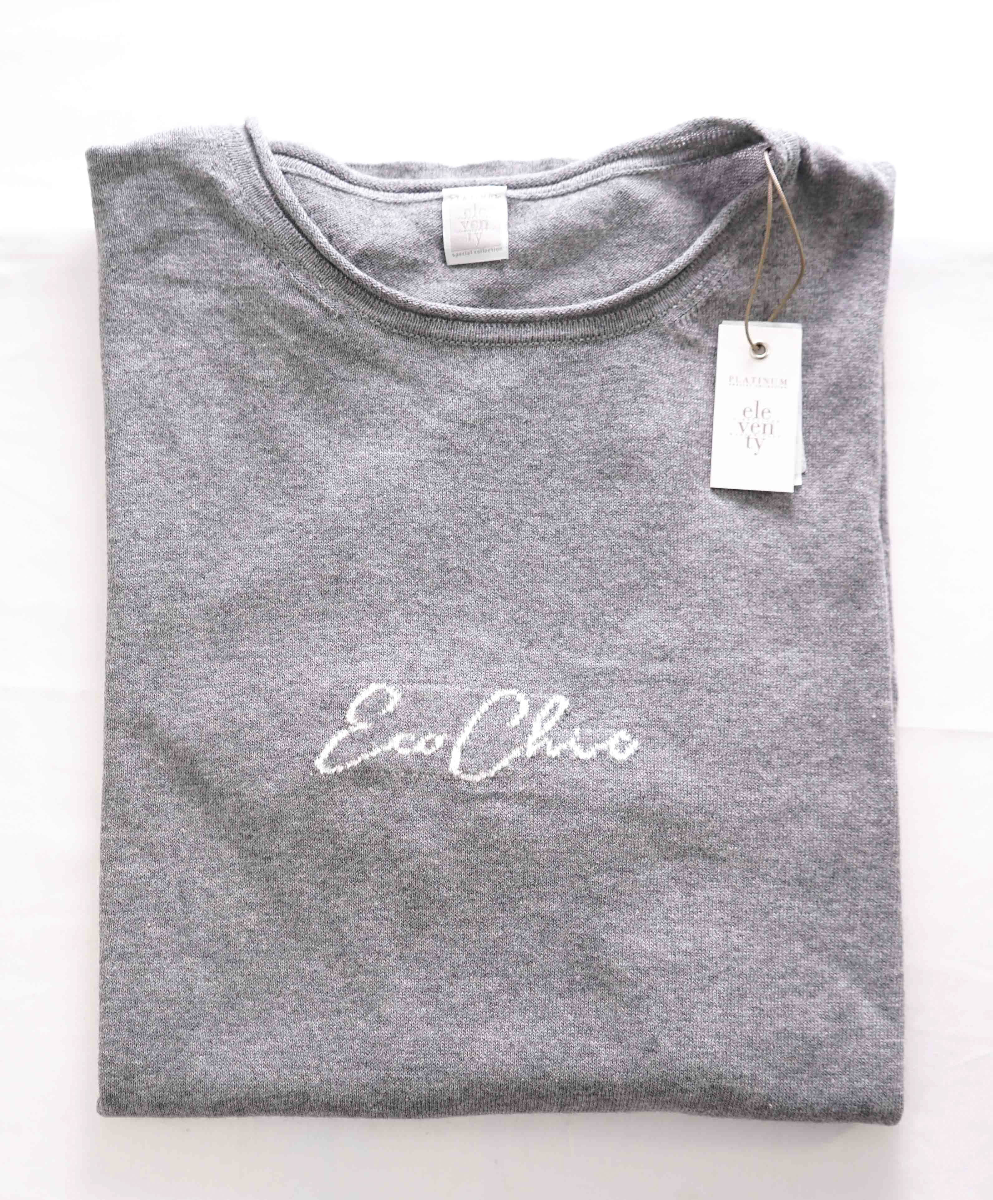 $395 ELEVENTY - Gray  Crewneck Premium Short Sleeve Sweater - M