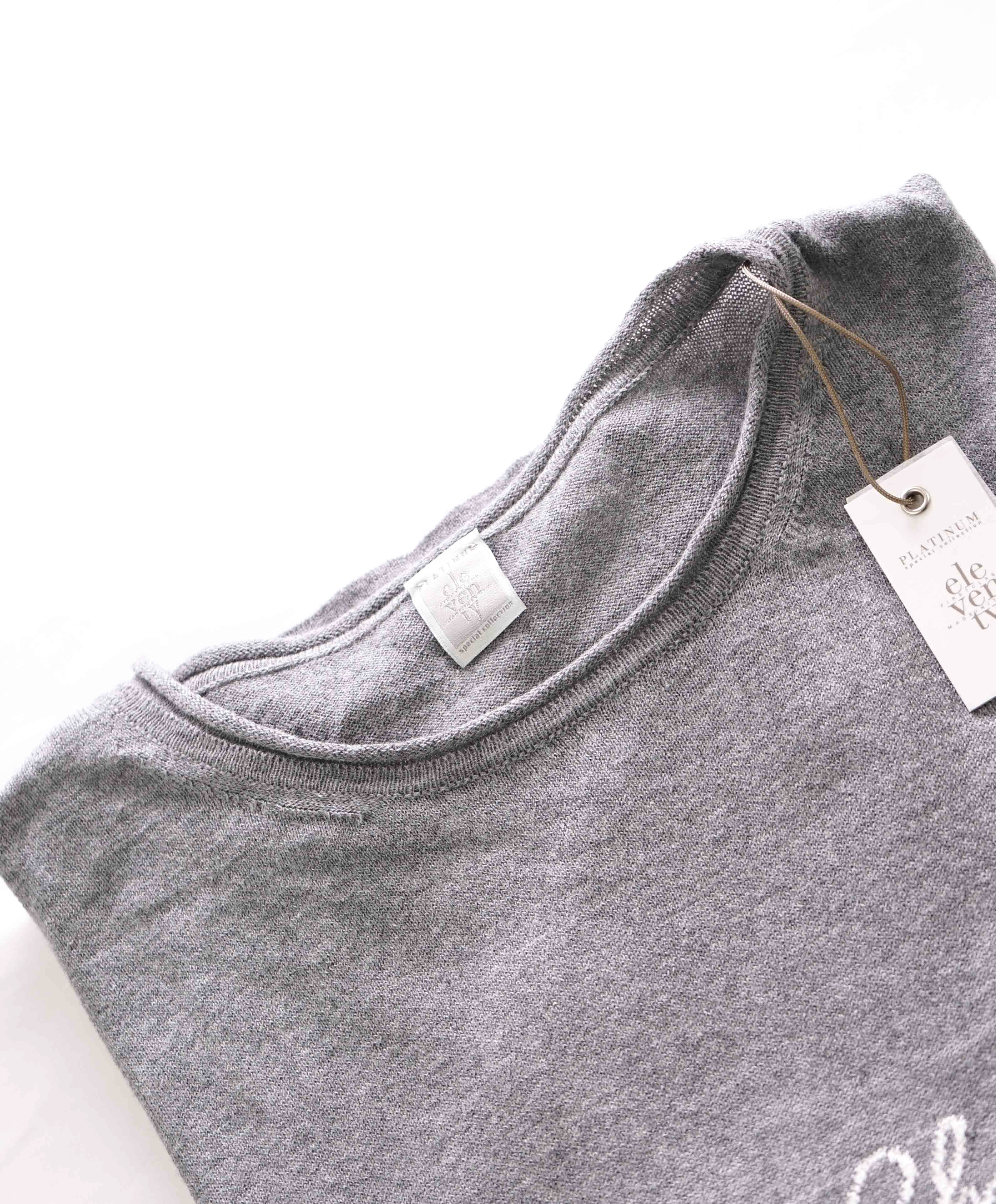 $395 ELEVENTY - Gray  Crewneck Premium Short Sleeve Sweater - M