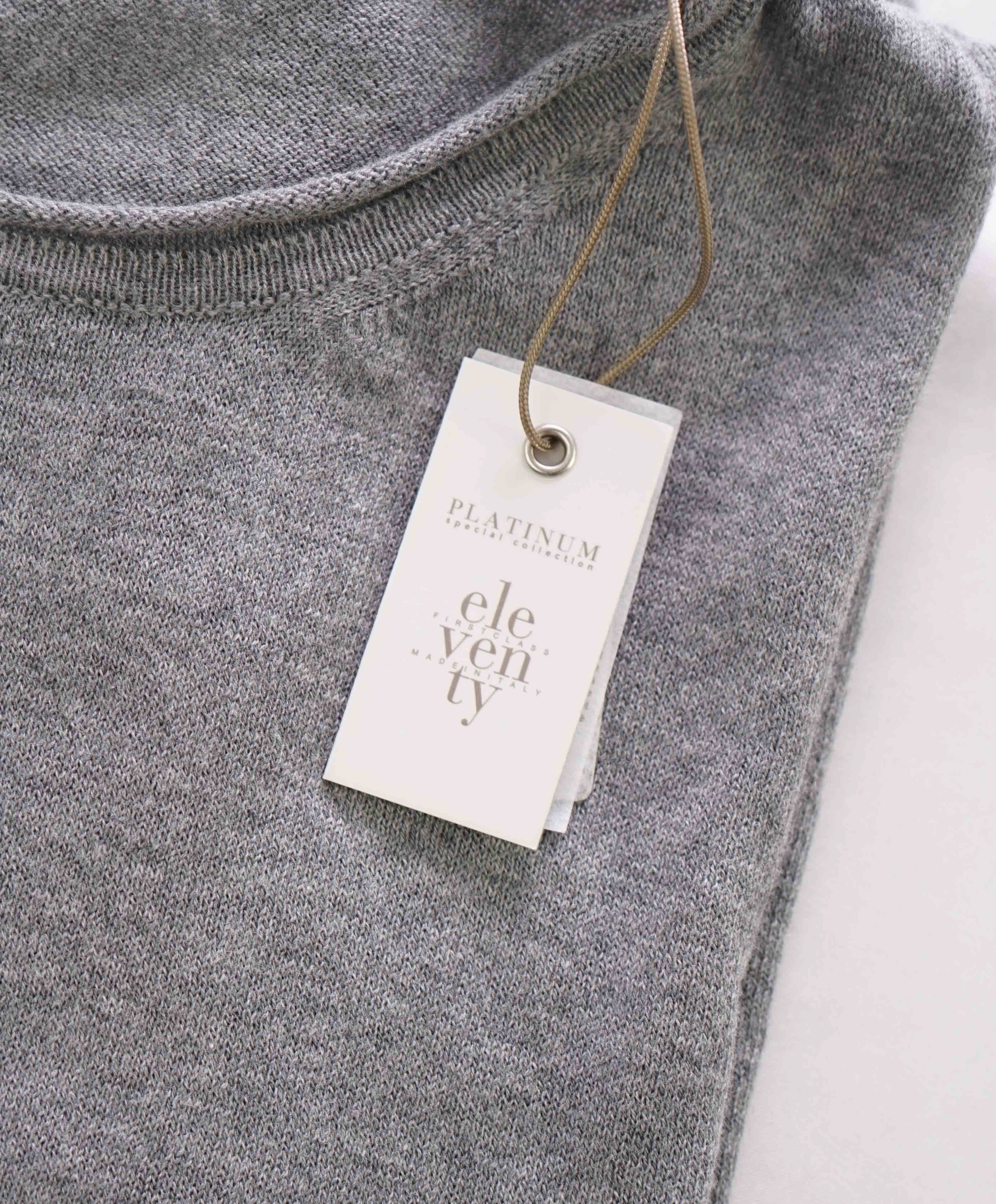 $395 ELEVENTY - Gray  Crewneck Premium Short Sleeve Sweater - M