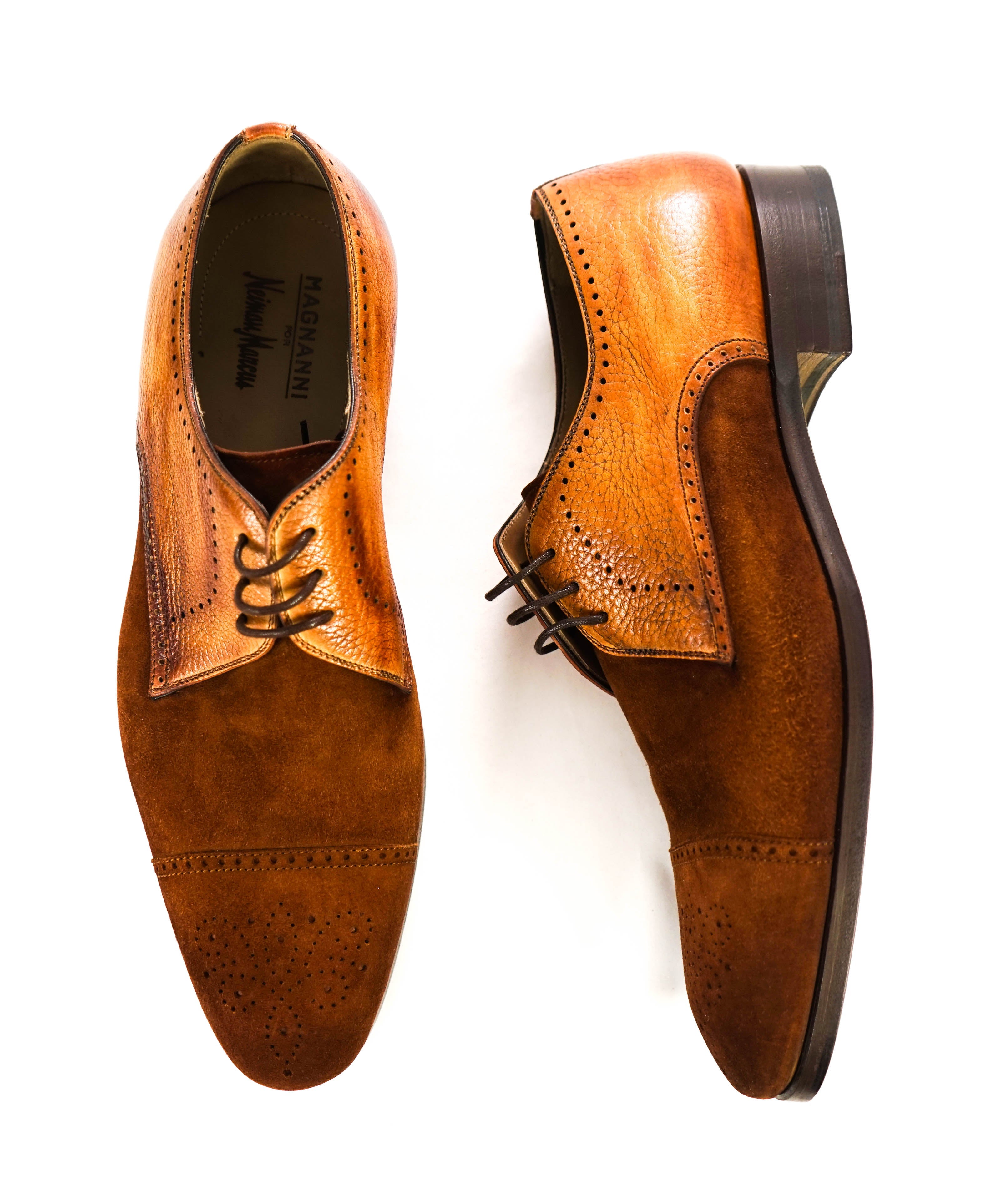 MAGNANNI - Cognac/Tobacco Suede Leather Patina Oxford - 9